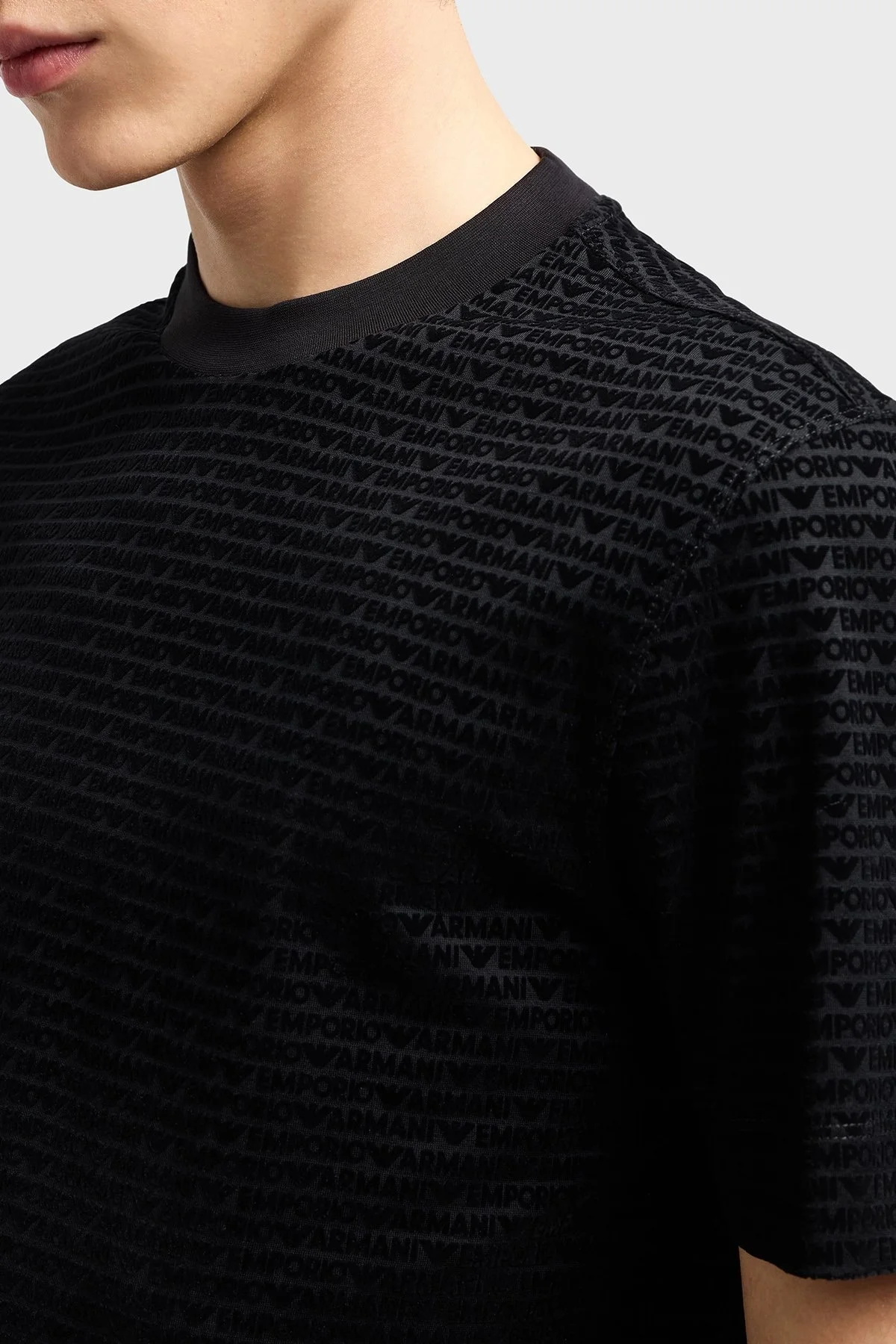 Emporio Armani Jakarlı Regular Fit Pamuklu Bisiklet Yaka Erkek T Shirt EM001288 AF10017 FC159 SİYAH - 4