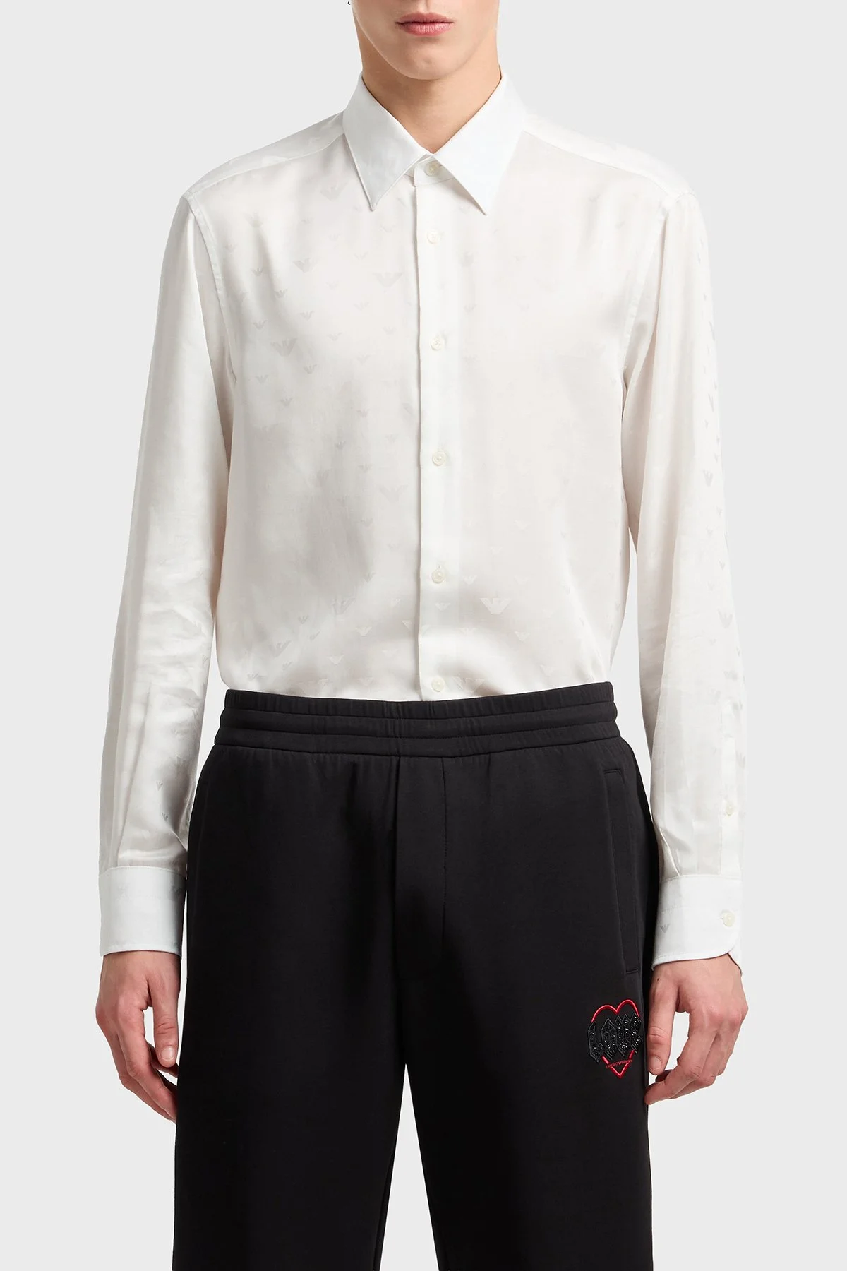 Emporio Armani Jakarlı Regular Fit Saten Görünümlü Klasik Yaka Erkek Gömlek EM001537 AF15074 F0140 BEYAZ - 1