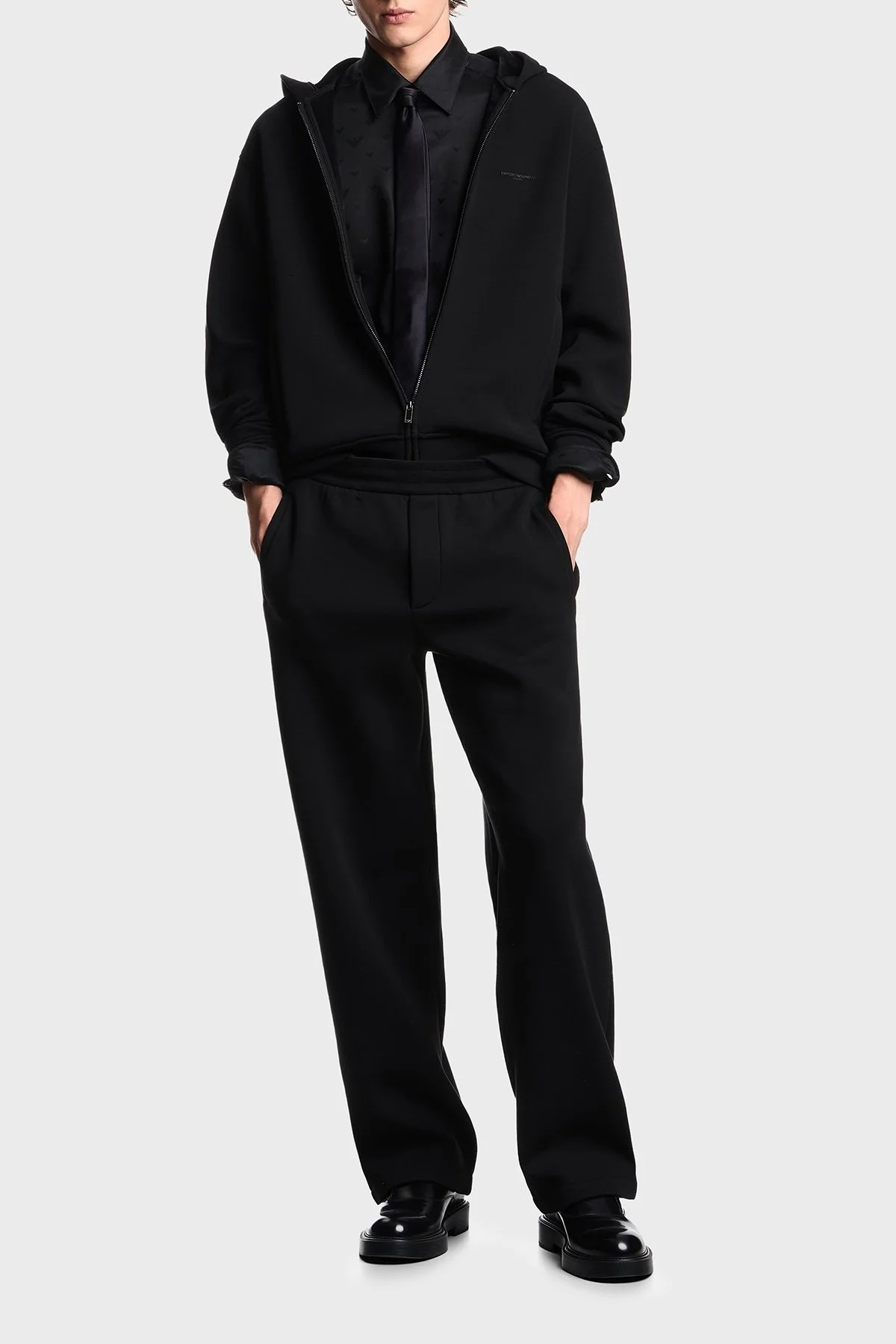 Emporio Armani Jakarlı Regular Fit Saten Görünümlü Klasik Yaka Erkek Gömlek EM001537 AF15074 FC218 SİYAH - 2