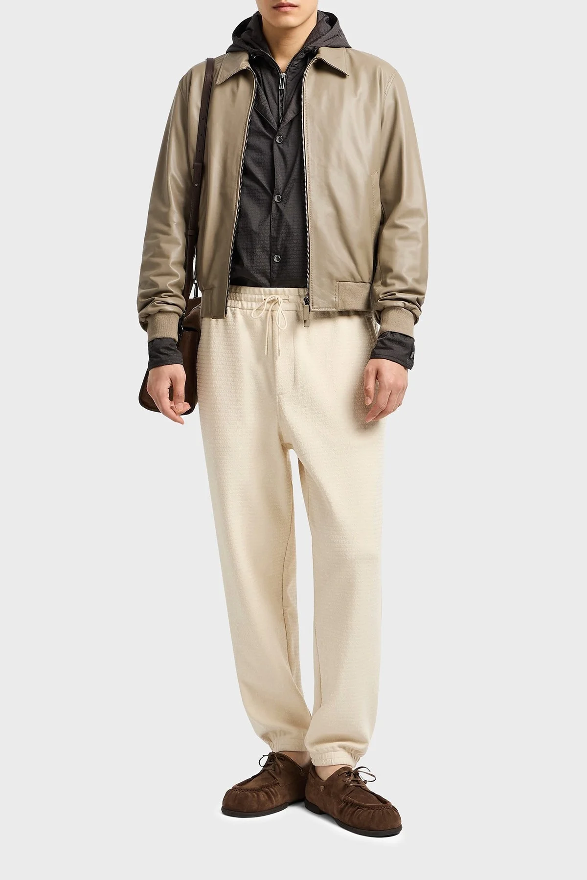 Emporio Armani Jakarlı Streç Pamuklu Regular Fit Yüksek Bel Lastikli Paça Jogger Erkek Pantolon EM001106 AF13700 U1088 EKRU - 2