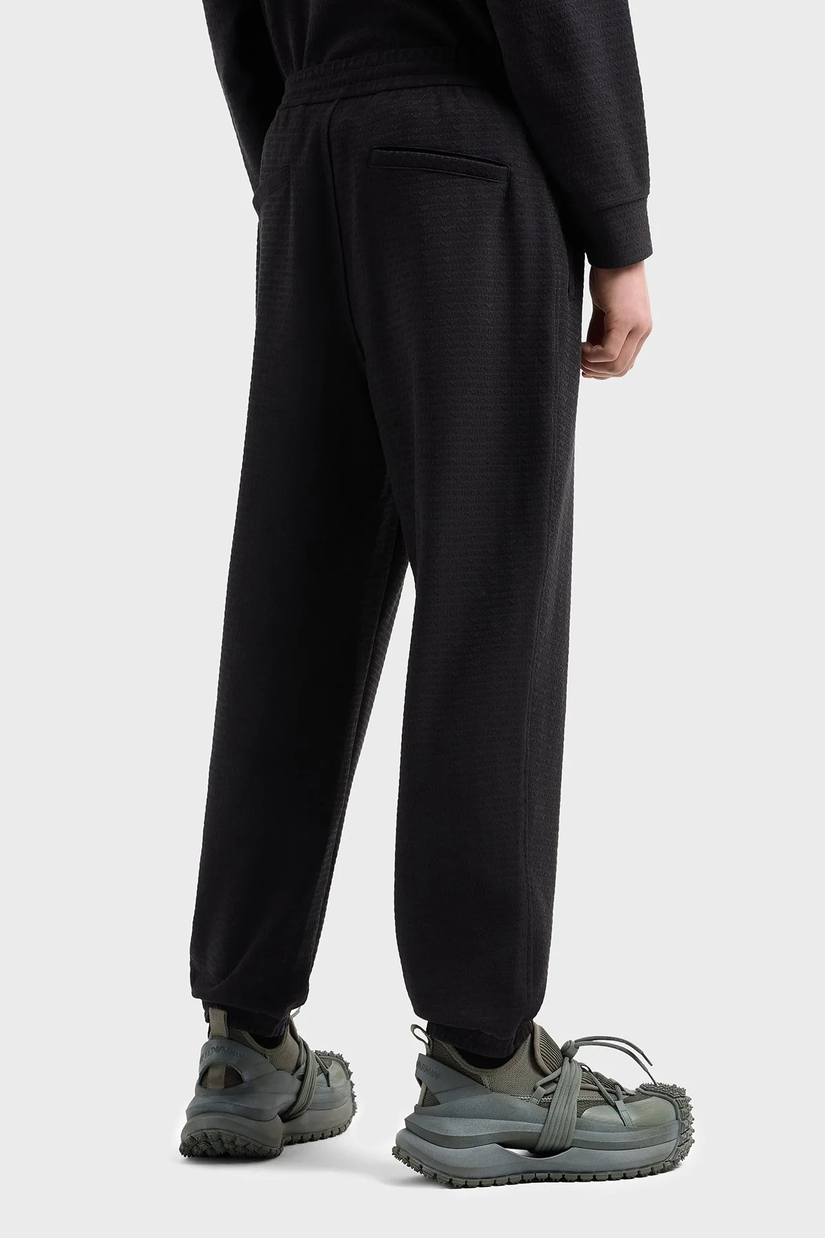 Emporio Armani Jakarlı Streç Pamuklu Regular Fit Yüksek Bel Lastikli Paça Jogger Erkek Pantolon EM001106 AF13700 UC001 SİYAH - 4