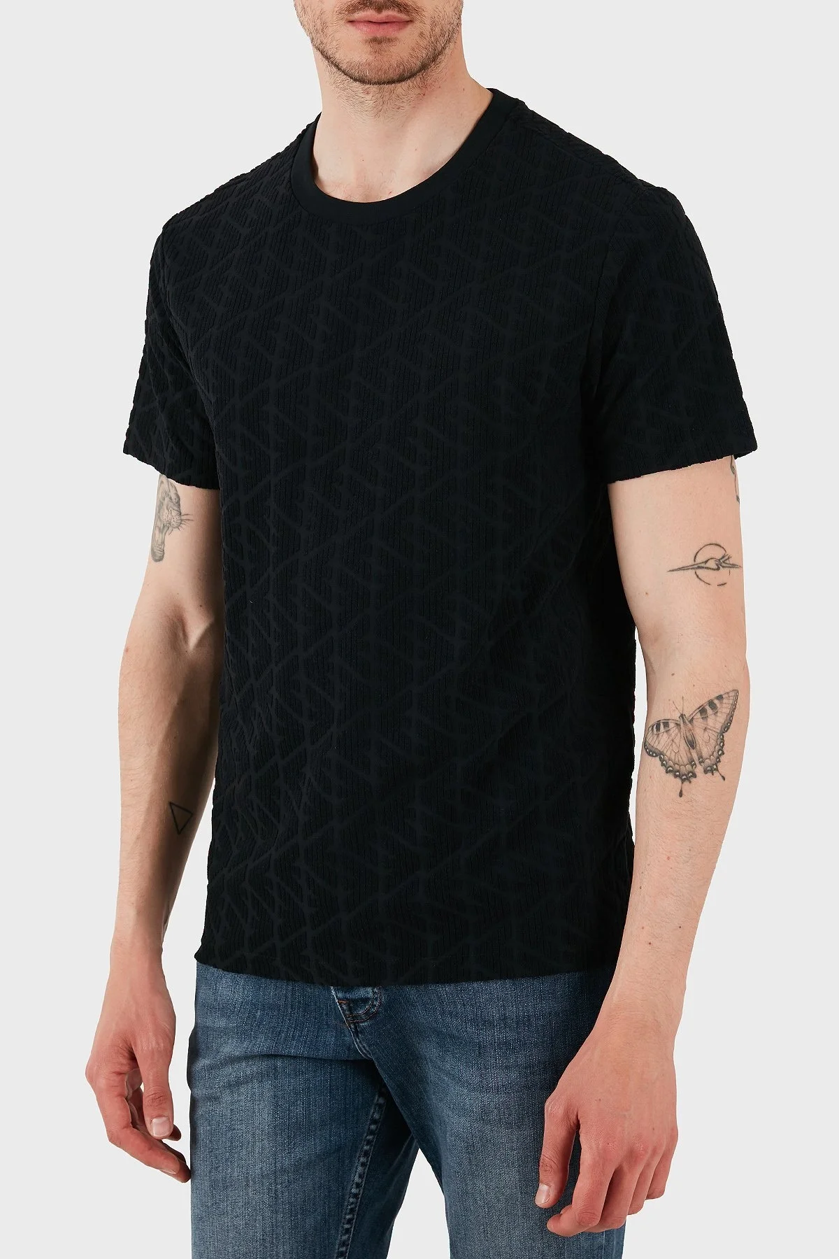 Emporio Armani Kabartma Logolu Regular Fit Bisiklet Yaka Erkek T Shirt EM000692 AF12362 UC001 SİYAH - 1