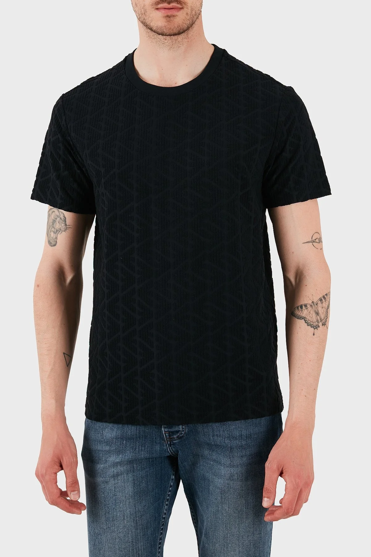 Emporio Armani Kabartma Logolu Regular Fit Bisiklet Yaka Erkek T Shirt EM000692 AF12362 UC001 SİYAH - 4