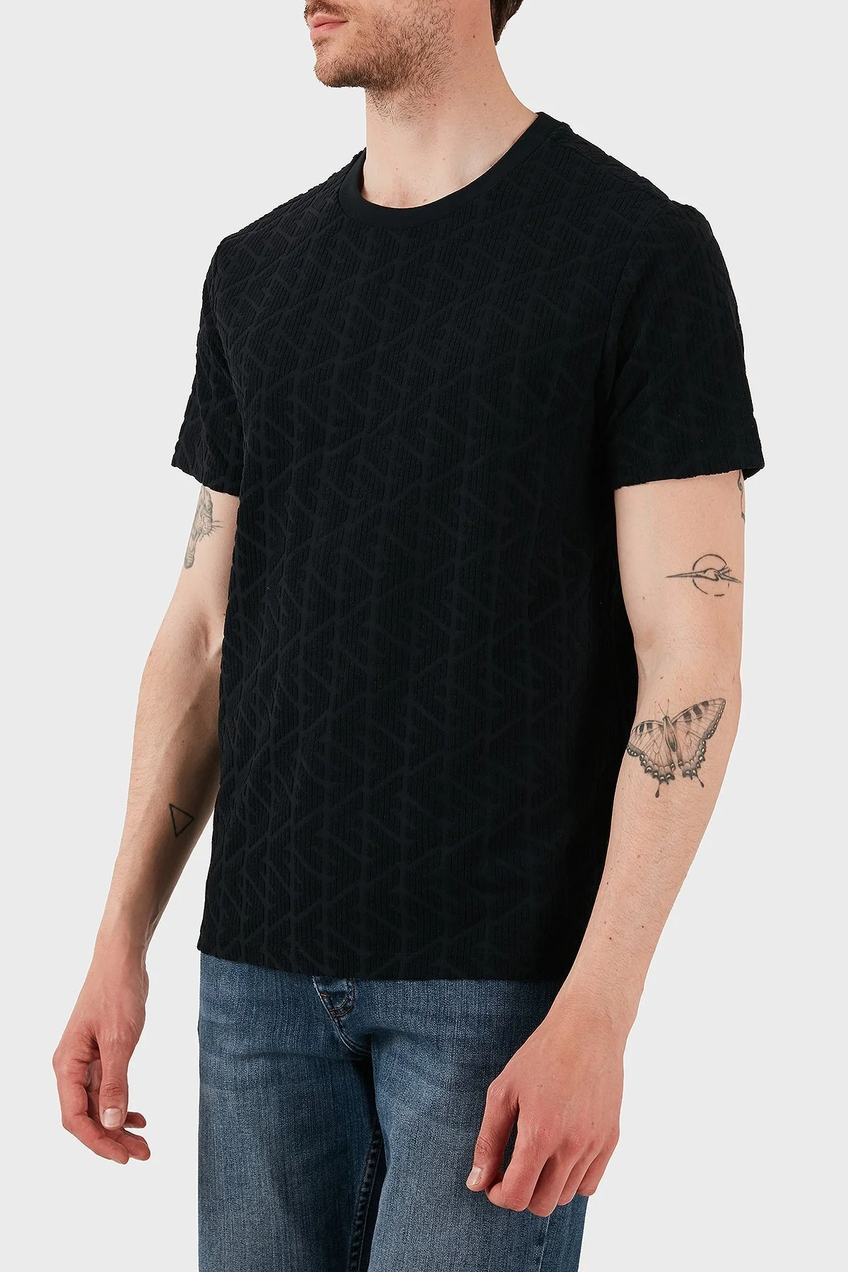 Emporio Armani Kabartma Logolu Regular Fit Bisiklet Yaka Erkek T Shirt EM000692 AF12362 UC001 SİYAH - 5