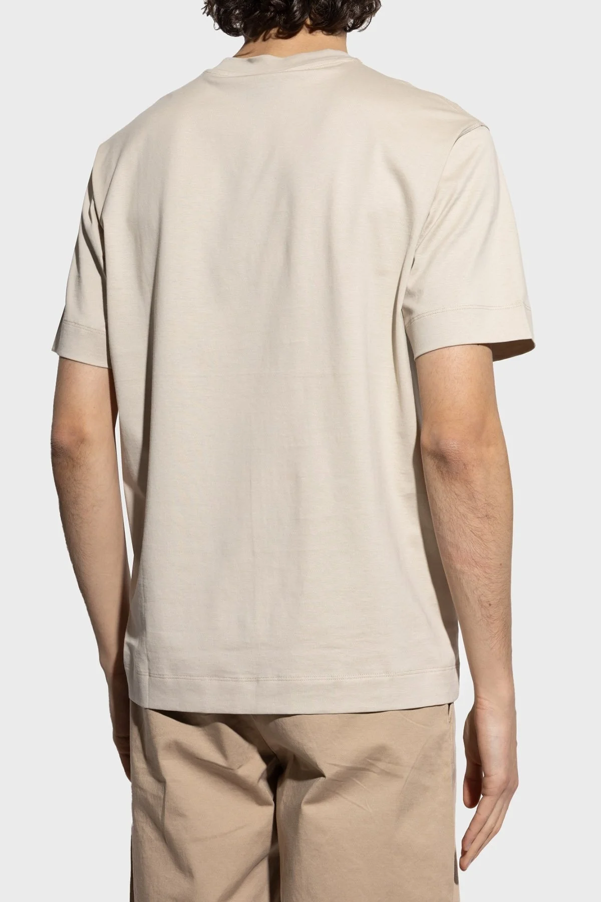 Emporio Armani Kabartmalı Logo % 100 Pamuk Regular Fit Bisiklet Yaka Erkek T Shirt EM001040 AF13669 U1098 BEJ - 3
