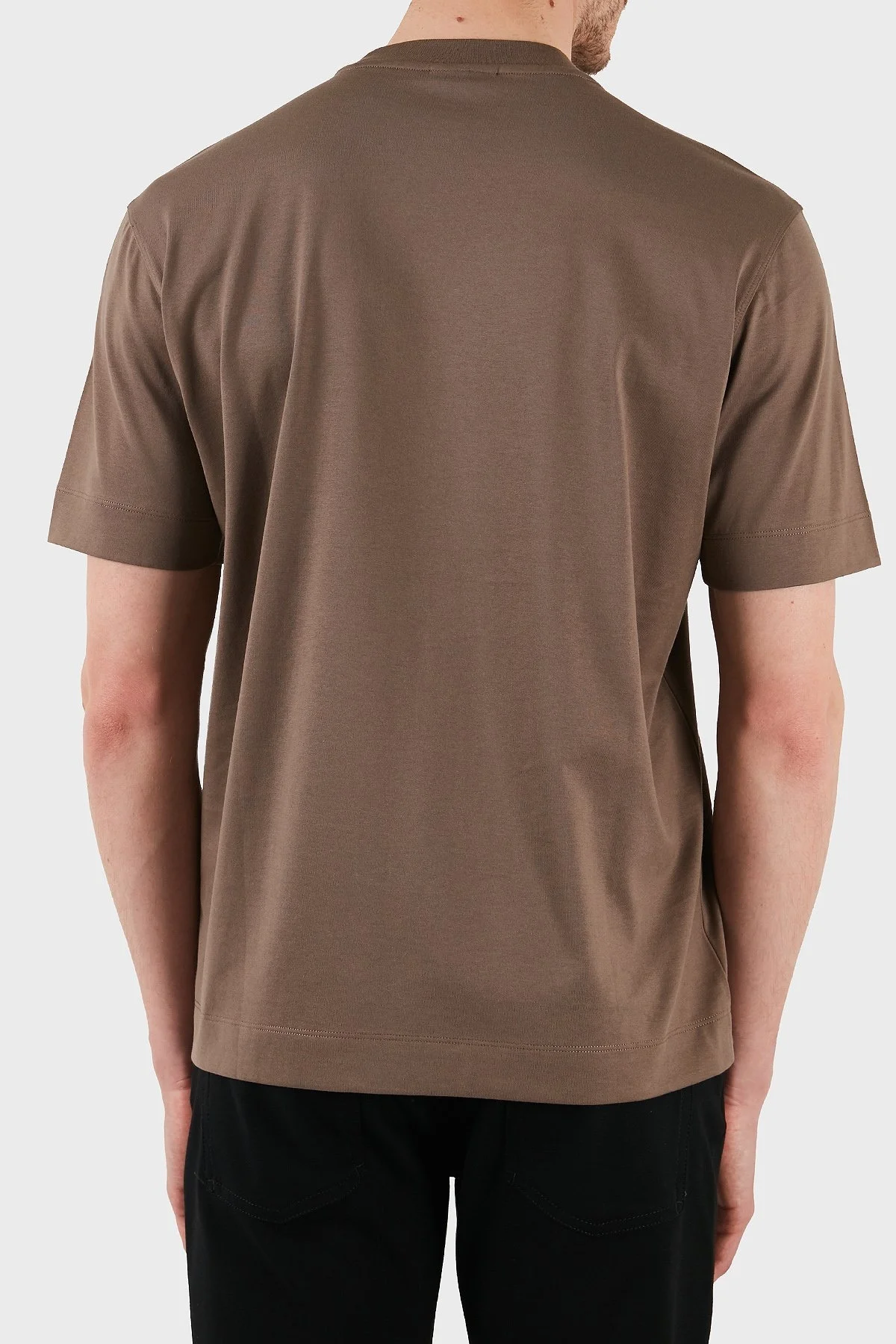 Emporio Armani Kabartmalı Logo % 100 Pamuk Regular Fit Bisiklet Yaka Erkek T Shirt EM001040 AF13669 U6195 KAHVE - 2