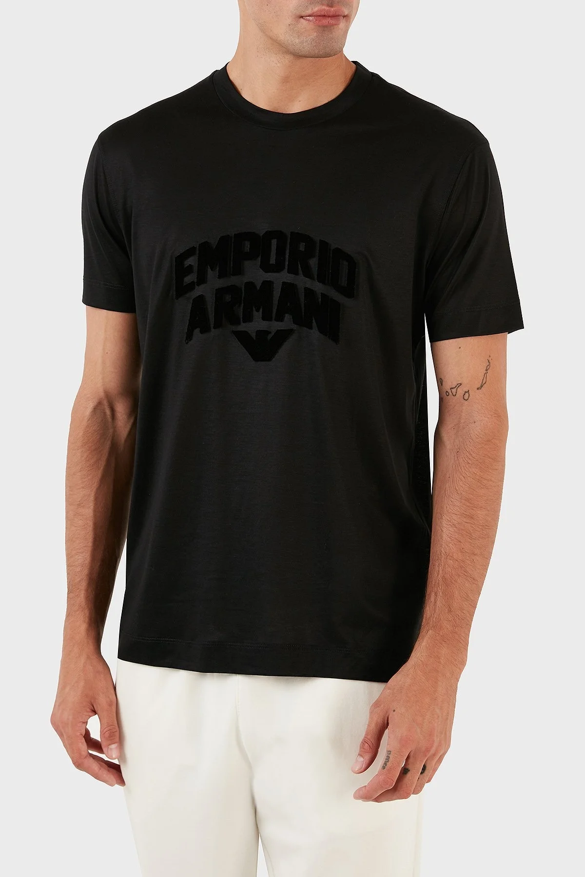 Emporio Armani Kabartmalı Logo Baskılı Bisiklet Yaka Regular Fit Erkek T Shirt 3R1TBG 1JUVZ 0081 SİYAH - 9