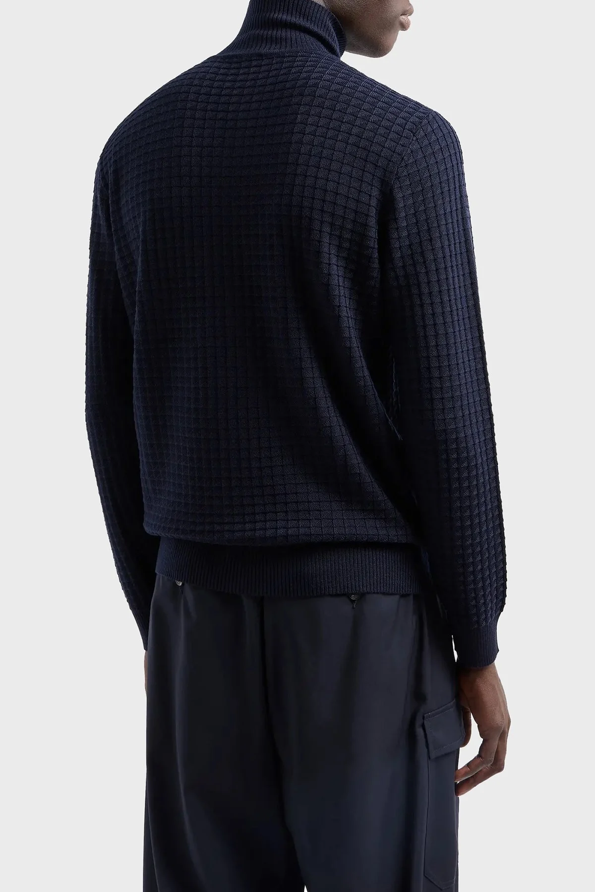 Emporio Armani Kabartmalı Yün Karışımlı Regular Fit Dik Yaka Örme Erkek Hırka 6D1BY3 1MF4Z 0929 LACİVERT - 2