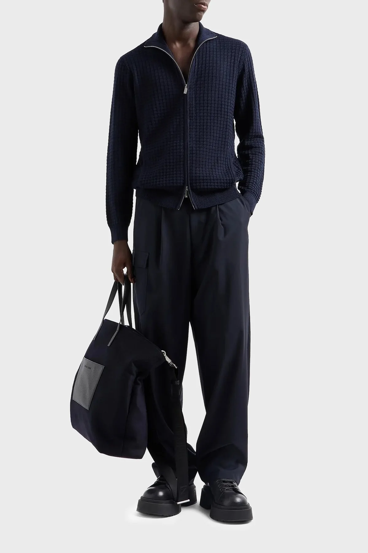 Emporio Armani Kabartmalı Yün Karışımlı Regular Fit Dik Yaka Örme Erkek Hırka 6D1BY3 1MF4Z 0929 LACİVERT - 3