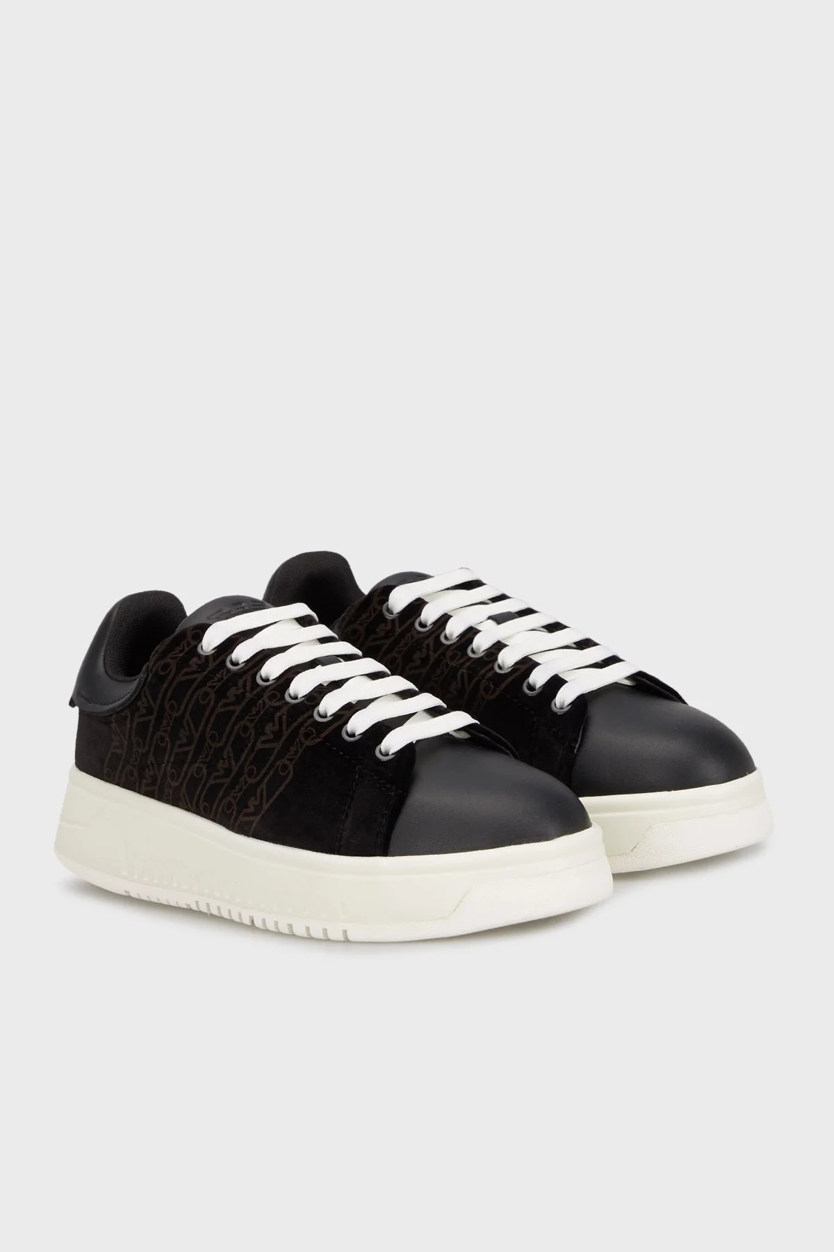 Emporio Armani Kadife Logolu Kalın Tabanlı Sneaker Bayan Ayakkabı X3X024 XR228 00002 SİYAH - 6