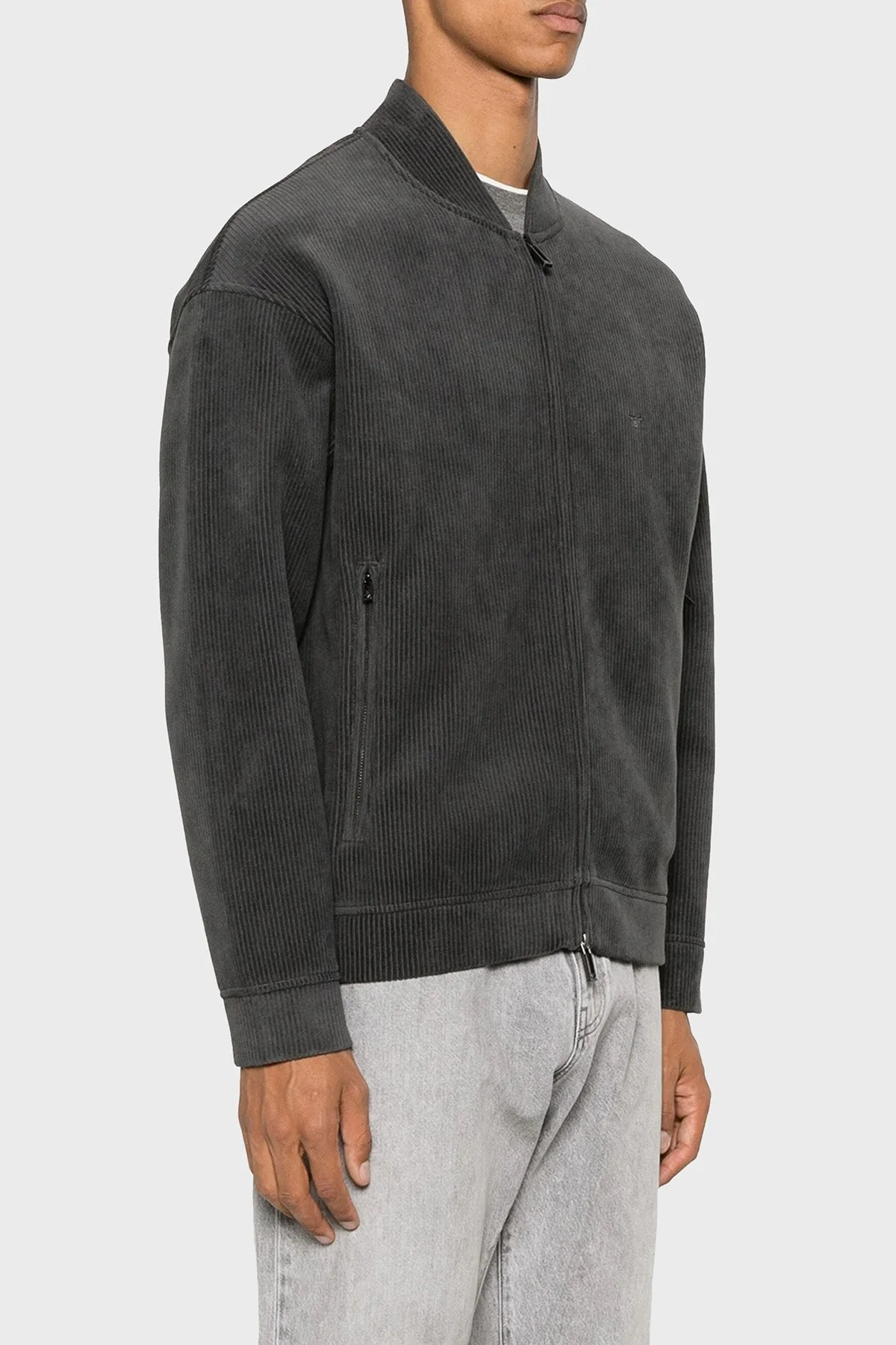 Emporio Armani Kadife Regular Fit Kolej Yaka Fermuarlı Erkek Ceket 6D1M98 1JOWZ 0842 ANTRASİT - 1