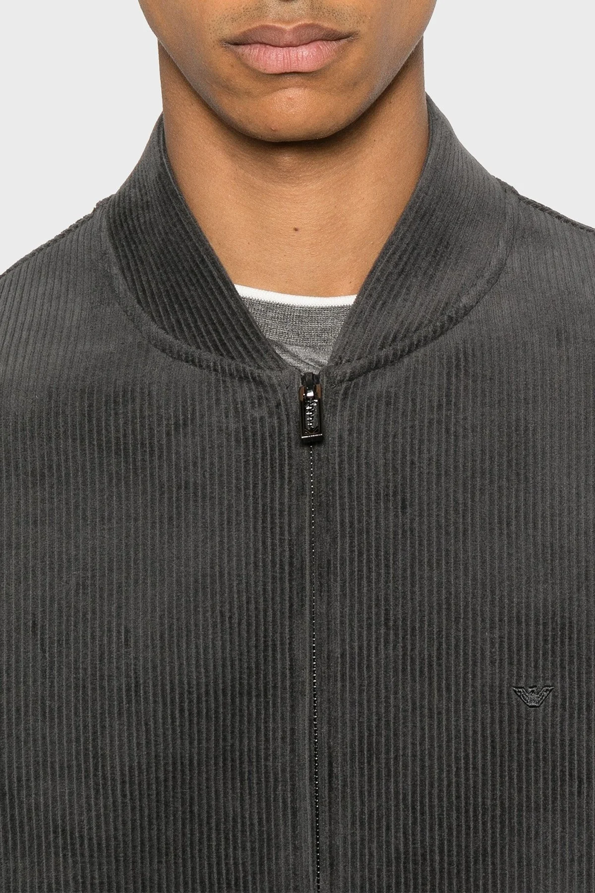 Emporio Armani Kadife Regular Fit Kolej Yaka Fermuarlı Erkek Ceket 6D1M98 1JOWZ 0842 ANTRASİT - 4