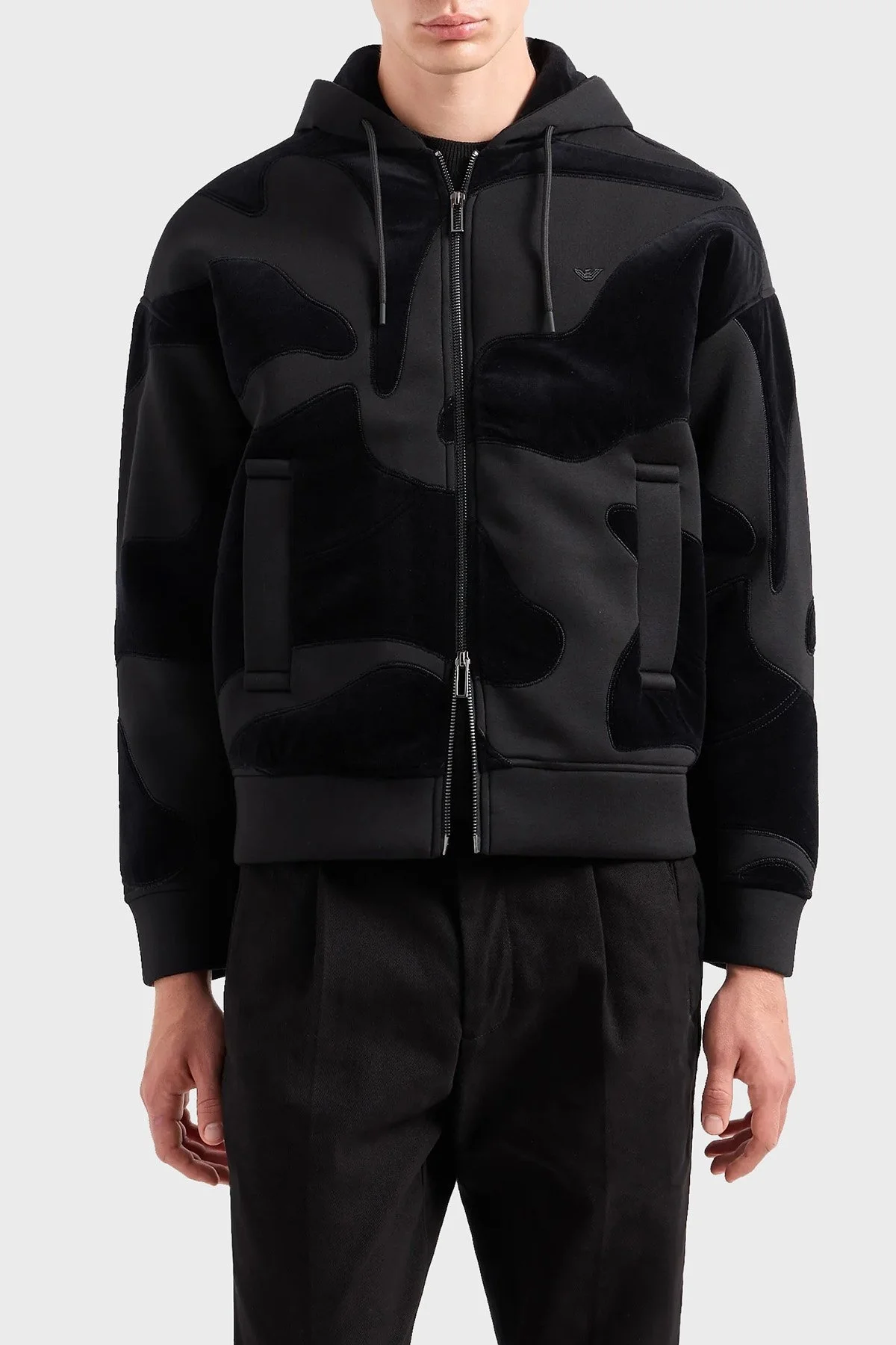 Emporio Armani Kamuflaj Desenli Kapüşonlu Fermuarlı Oversize Erkek Sweat 6R1MF9 1JUWZ 0999 SİYAH - 1