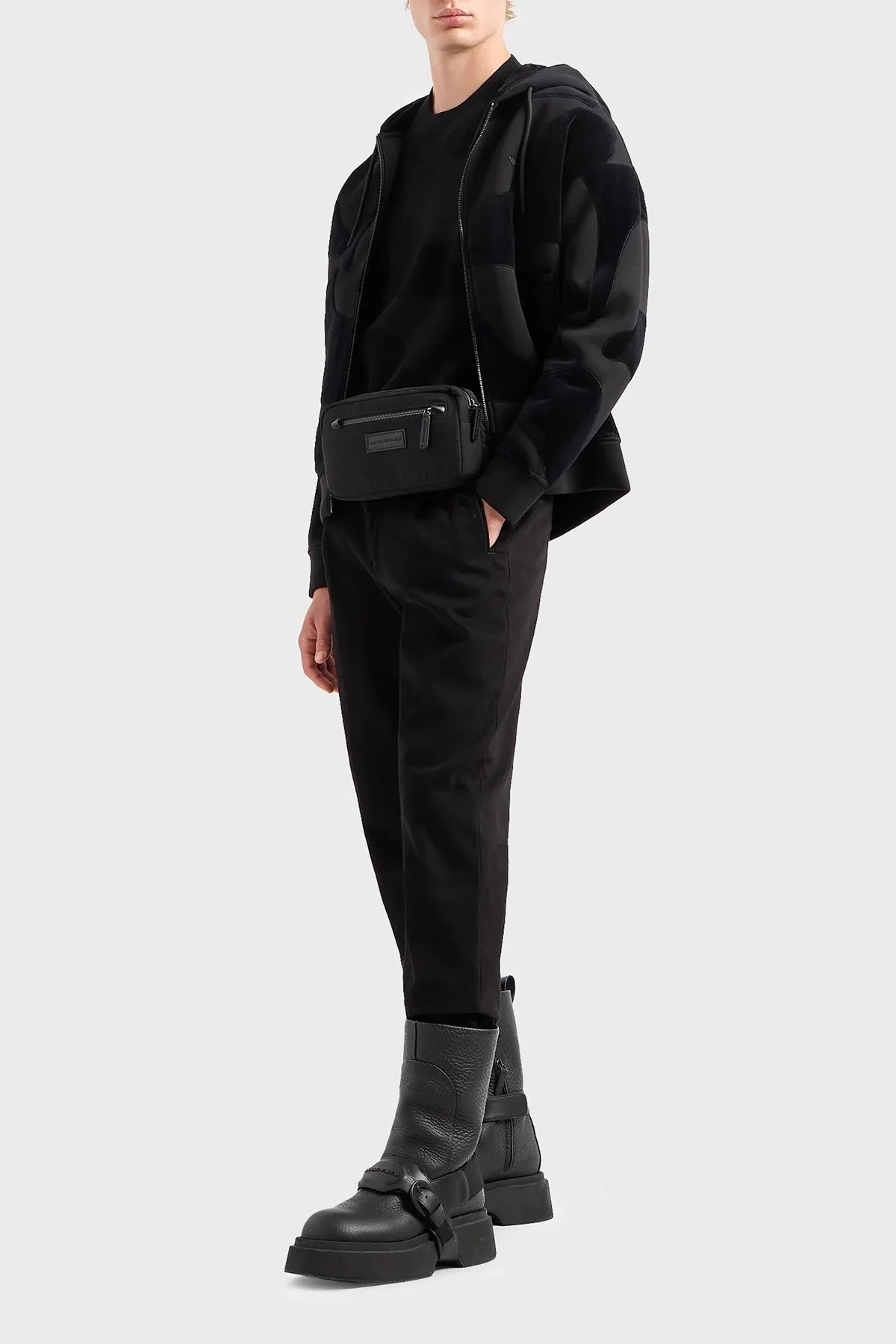 Emporio Armani Kamuflaj Desenli Kapüşonlu Fermuarlı Oversize Erkek Sweat 6R1MF9 1JUWZ 0999 SİYAH - 3