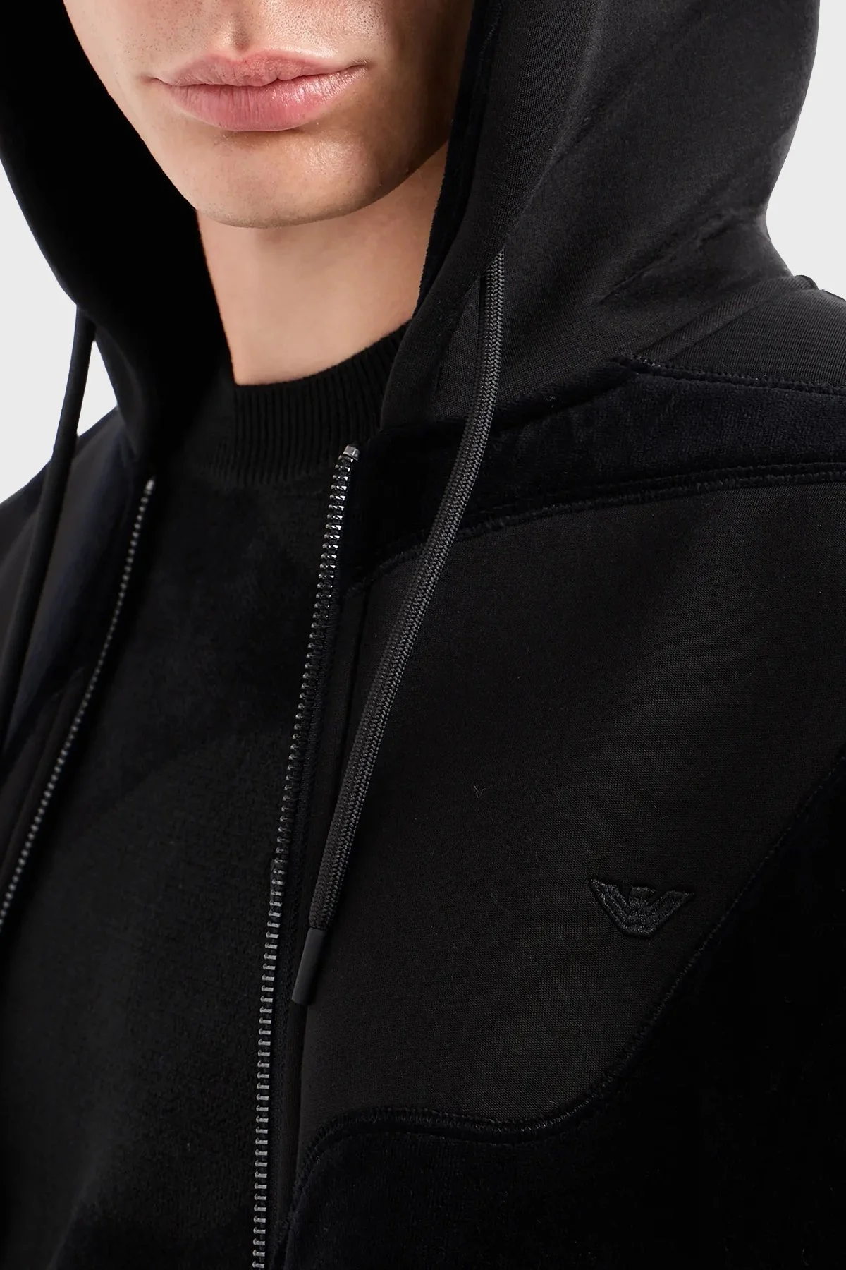 Emporio Armani Kamuflaj Desenli Kapüşonlu Fermuarlı Oversize Erkek Sweat 6R1MF9 1JUWZ 0999 SİYAH - 4