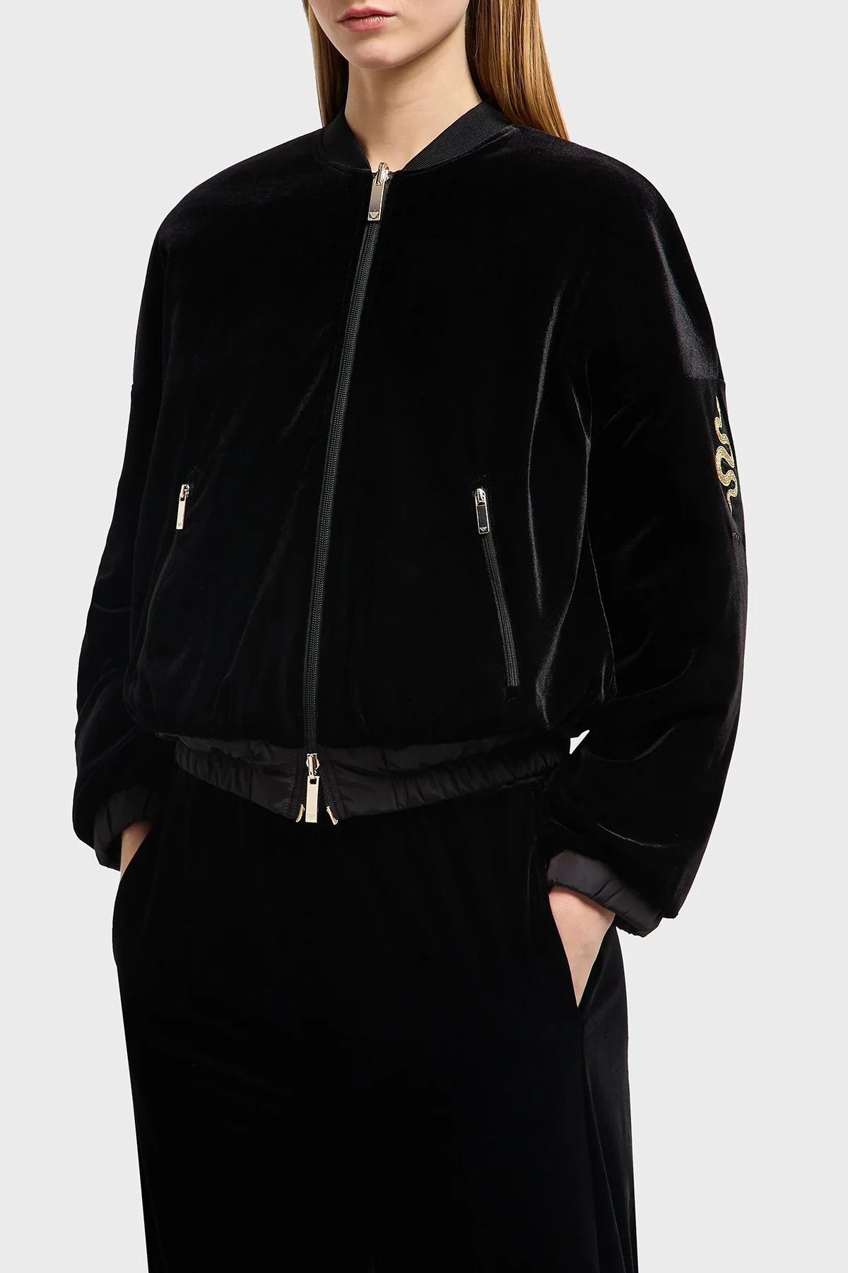 Emporio Armani Kapitoneli Çift Taraflı Kolej Yaka Bomber Bayan Ceket EW001164 AF13341 UC001 SİYAH - 6