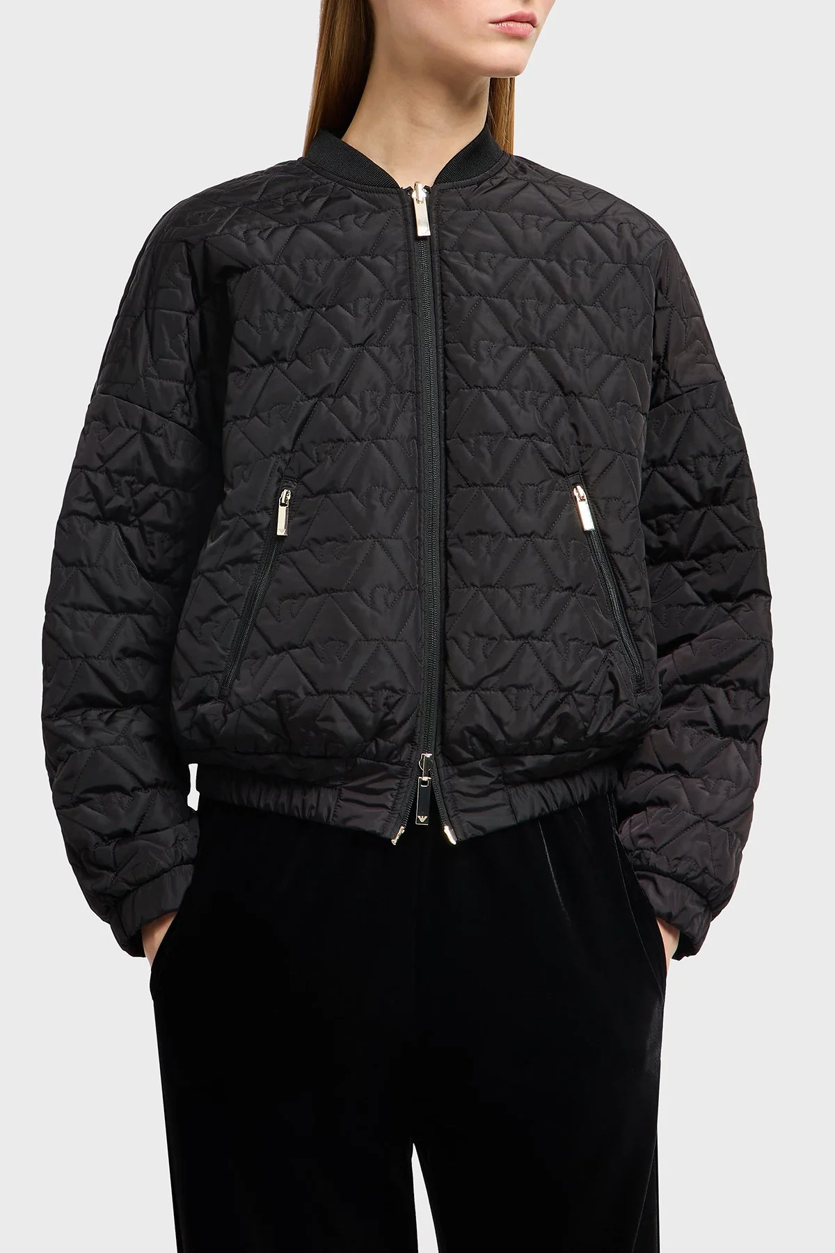 Emporio Armani Kapitoneli Çift Taraflı Kolej Yaka Bomber Kadın Ceket EW001164 AF13341 UC001 SİYAH - 2
