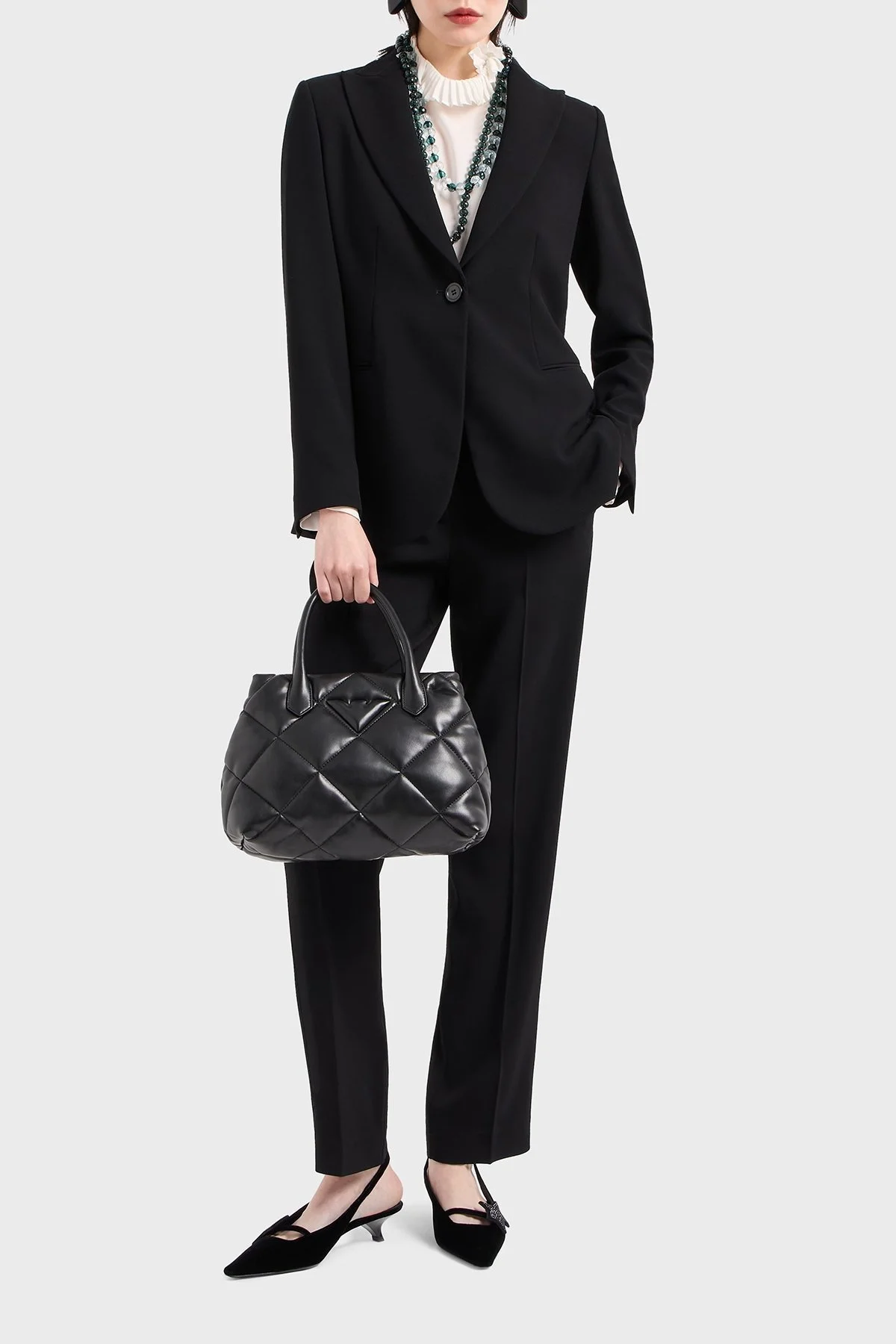 Emporio Armani Kapitoneli Çıkarılabilir Zincir Askılı Büyük Bayan Çanta Y3D269 YWJ8I 80001 SİYAH - 10