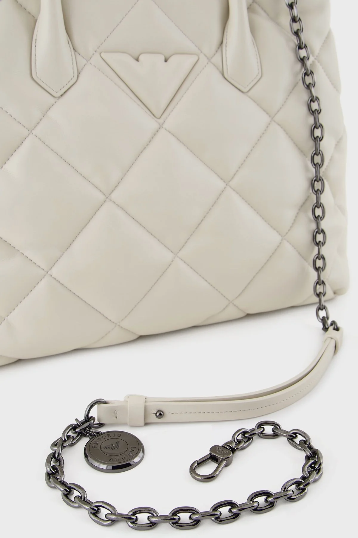 Emporio Armani Kapitoneli Çıkarılabilir Zincir Askılı Büyük Bayan Çanta Y3D269 YWJ8I 80011 EKRU - 14