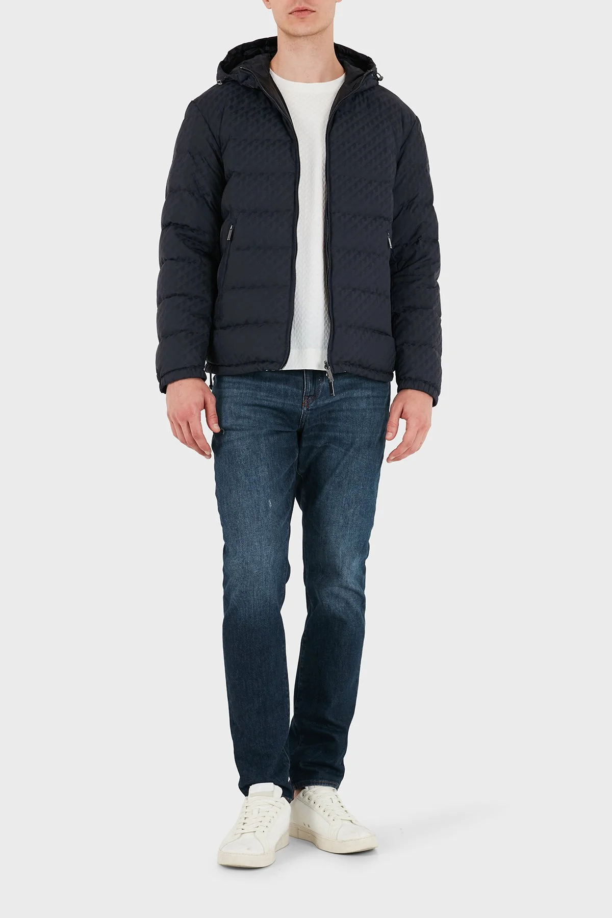 Emporio Armani Kapitoneli Kapüşonlu Kuş Tüyü Dolgulu Çift Taraflı Şişme Erkek Mont EM006732 AF28007 FB058 Mavi - 2