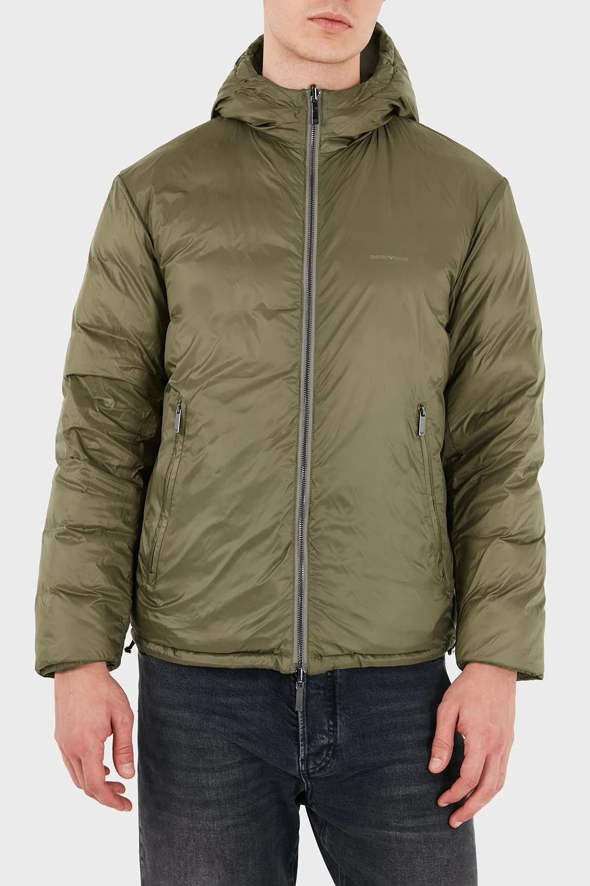 Emporio Armani Kapitoneli Kapüşonlu Kuş Tüyü Dolgulu Çift Taraflı Su Geçirmez Şişme Erkek Mont EM006732 AF28007 F8287 Gri - 1