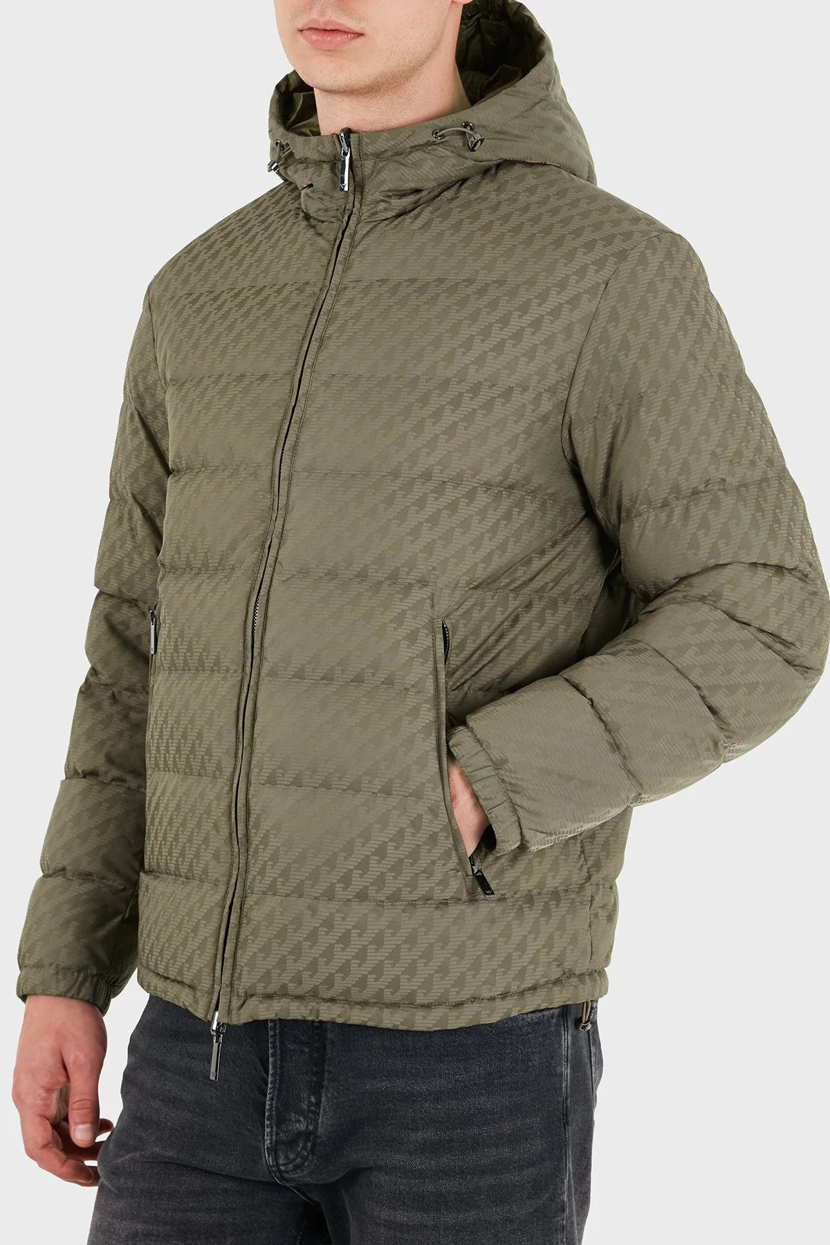 Emporio Armani Kapitoneli Kapüşonlu Kuş Tüyü Dolgulu Çift Taraflı Su Geçirmez Şişme Erkek Mont EM006732 AF28007 F8287 Gri - 6