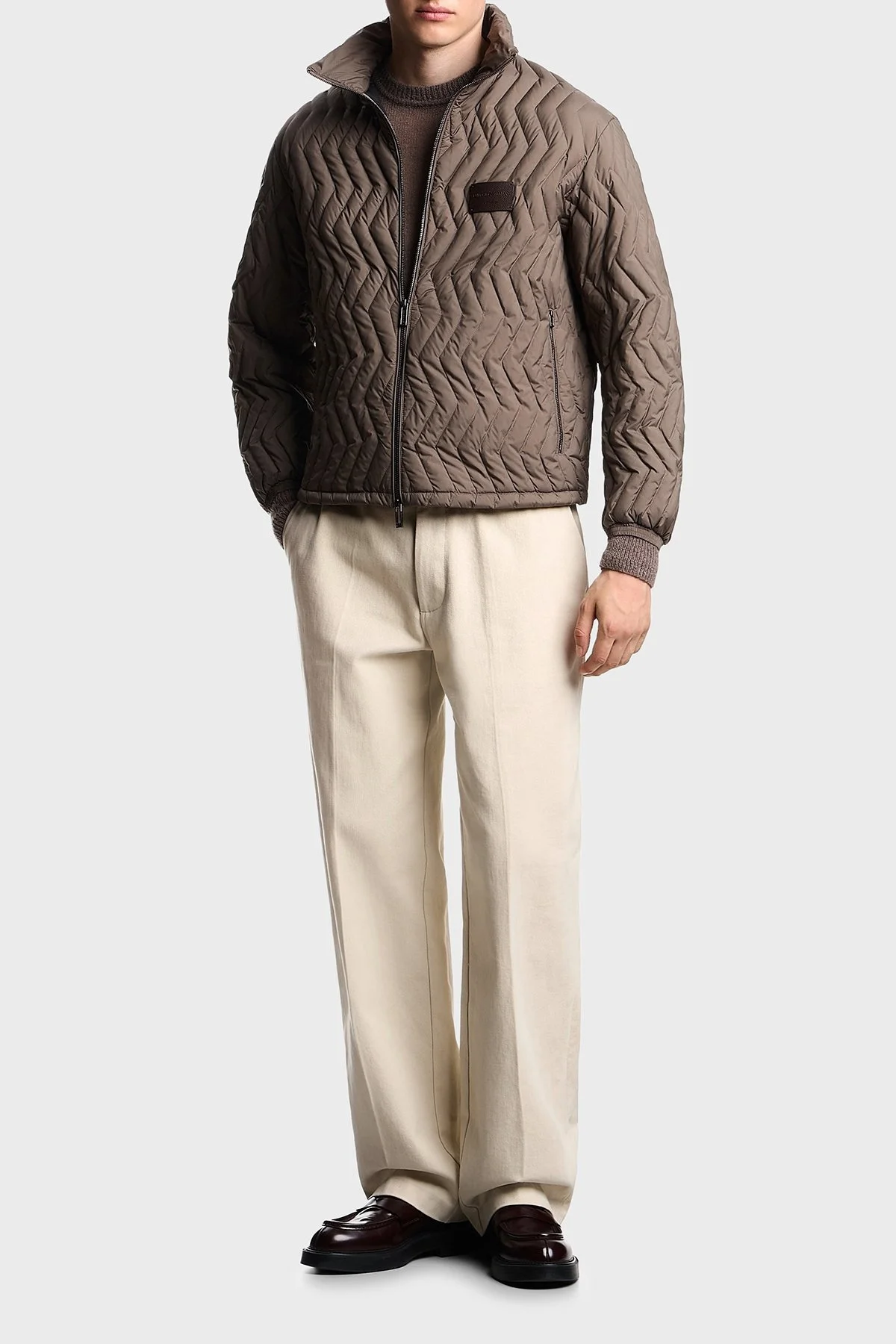 Emporio Armani Kapitoneli Kuş Tüyü Dolgulu Dik Yaka Şişme Erkek Mont EM003415 AF18231 U6189 BEJ - 2