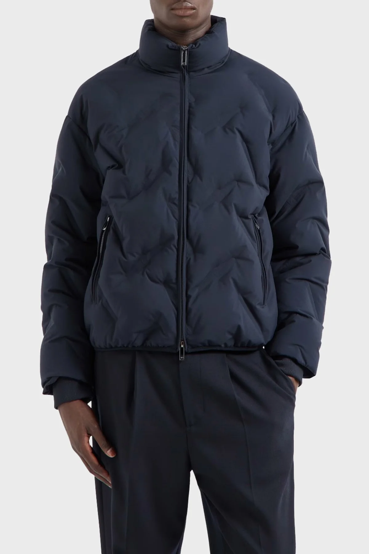 Emporio Armani Kapitoneli Regular Fit Kuş Tüyü Dolgulu Dik Yaka Kısa Şişme Erkek Mont 6D1BD6 1NUEZ 0920 LACİVERT - 1