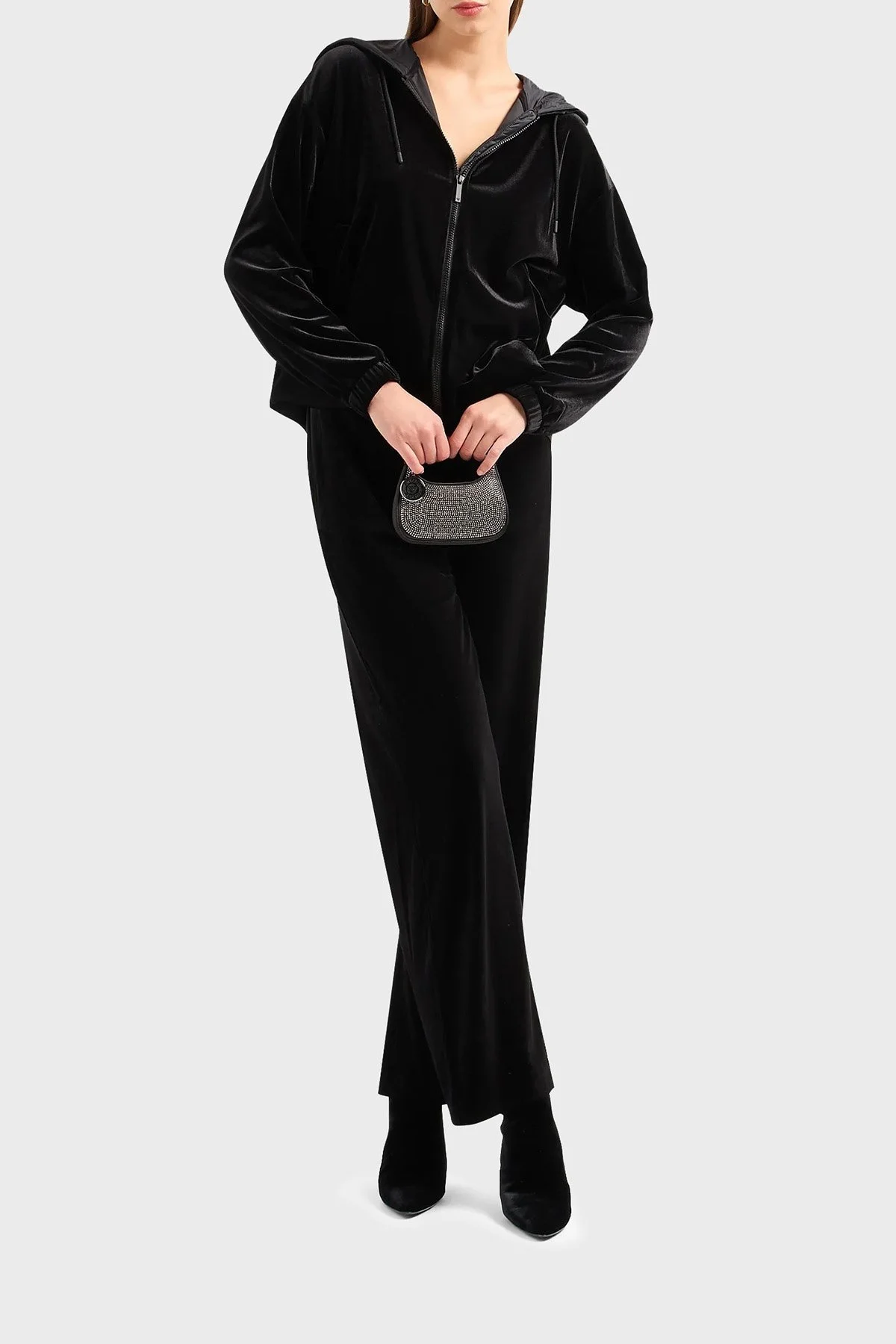 Emporio Armani Kapüşonlu Cepli Fermuarlı Şönil Bayan Sweat 6R2M6G 2JVZZ 0999 SİYAH - 3