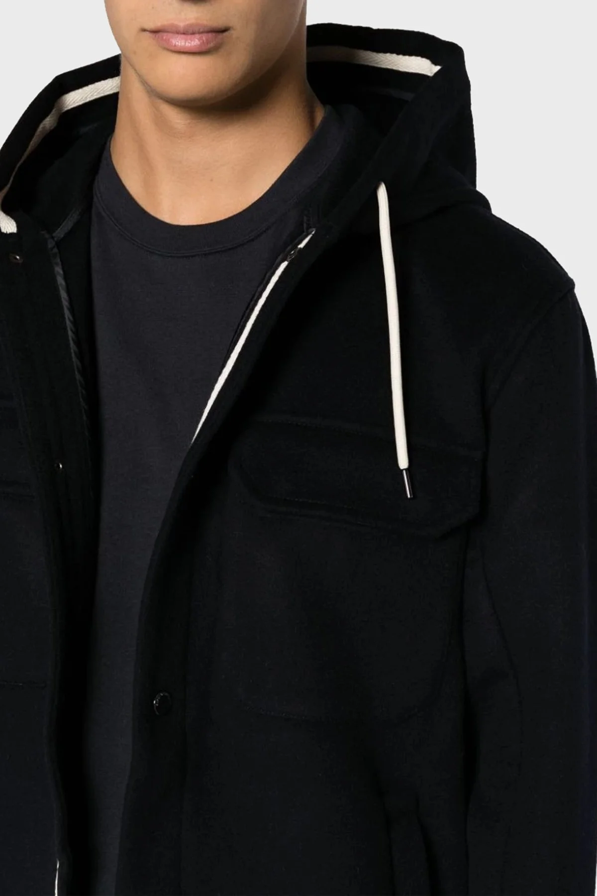 Emporio Armani Kapüşonlu Cepli Yumuşak Dokulu Yünlü Astarsız Erkek Ceket 6R1B94 1NMYZ 0999 SİYAH - 4