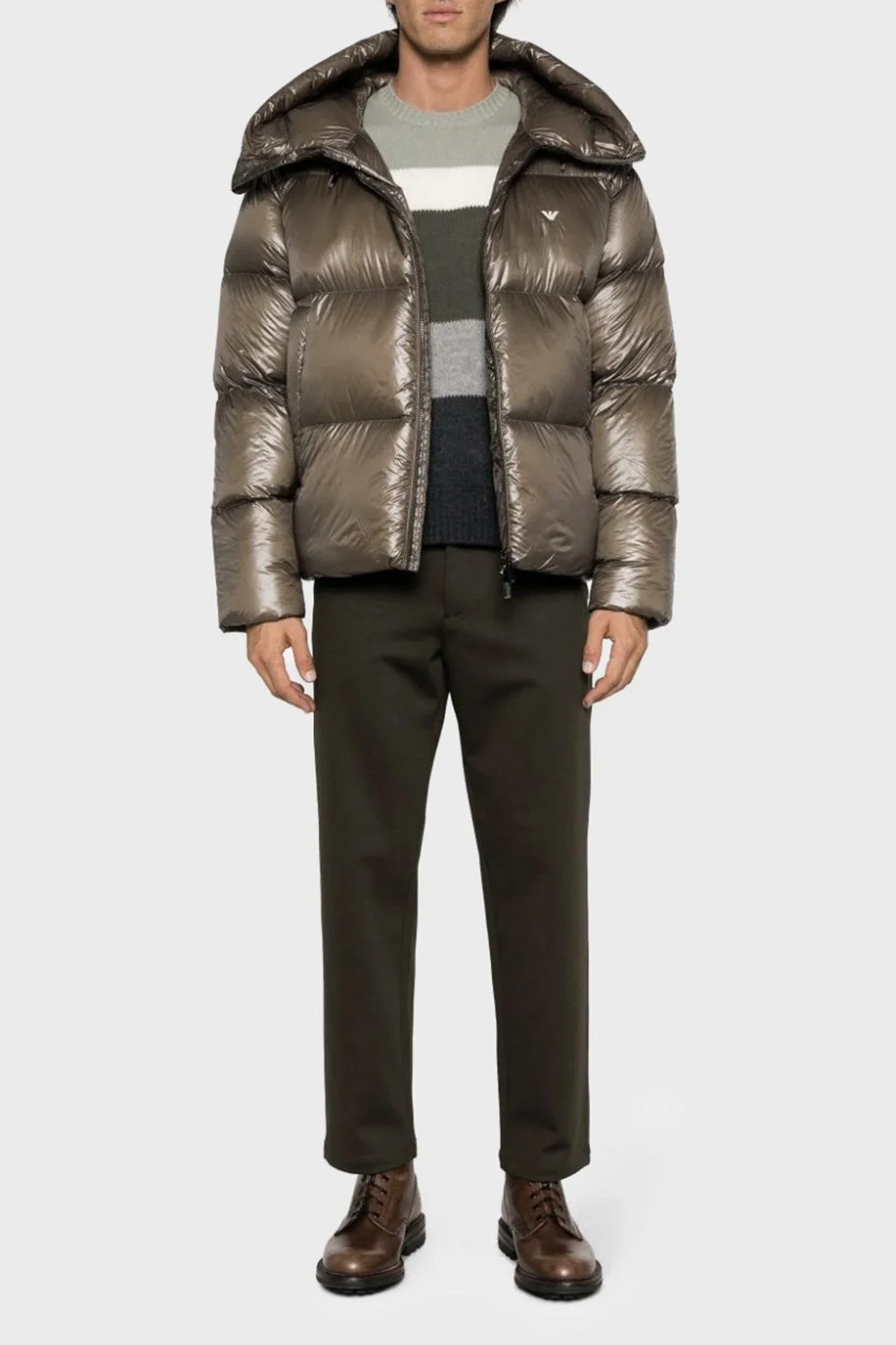 Emporio Armani Kapüşonlu Kuş Tüyü Dolgulu Soğuğa Dayanıklı Su İtici Şişme Erkek Mont 6R1B97 1NKZZ 0440 VİZON - 1