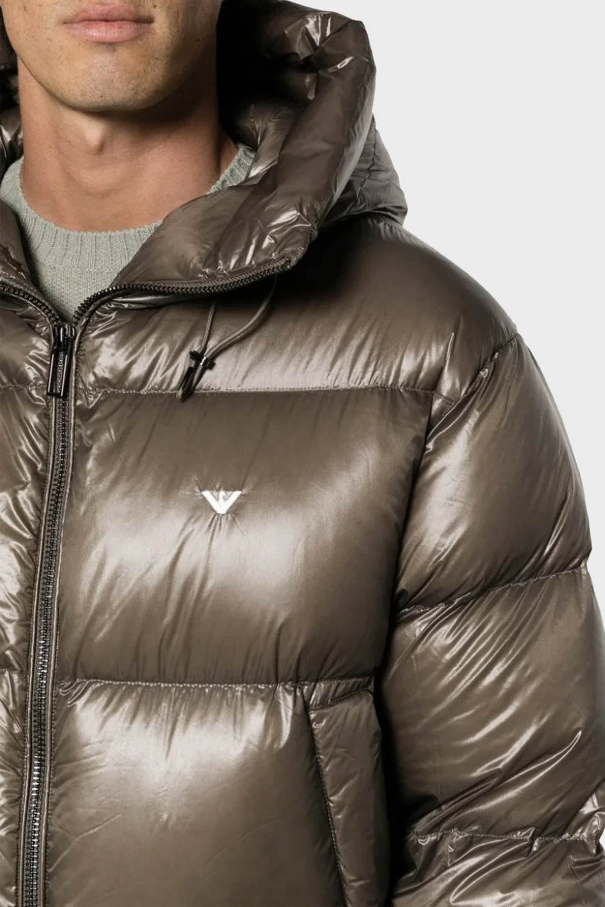Emporio Armani Kapüşonlu Kuş Tüyü Dolgulu Soğuğa Dayanıklı Su İtici Şişme Erkek Mont 6R1B97 1NKZZ 0440 VİZON - 4