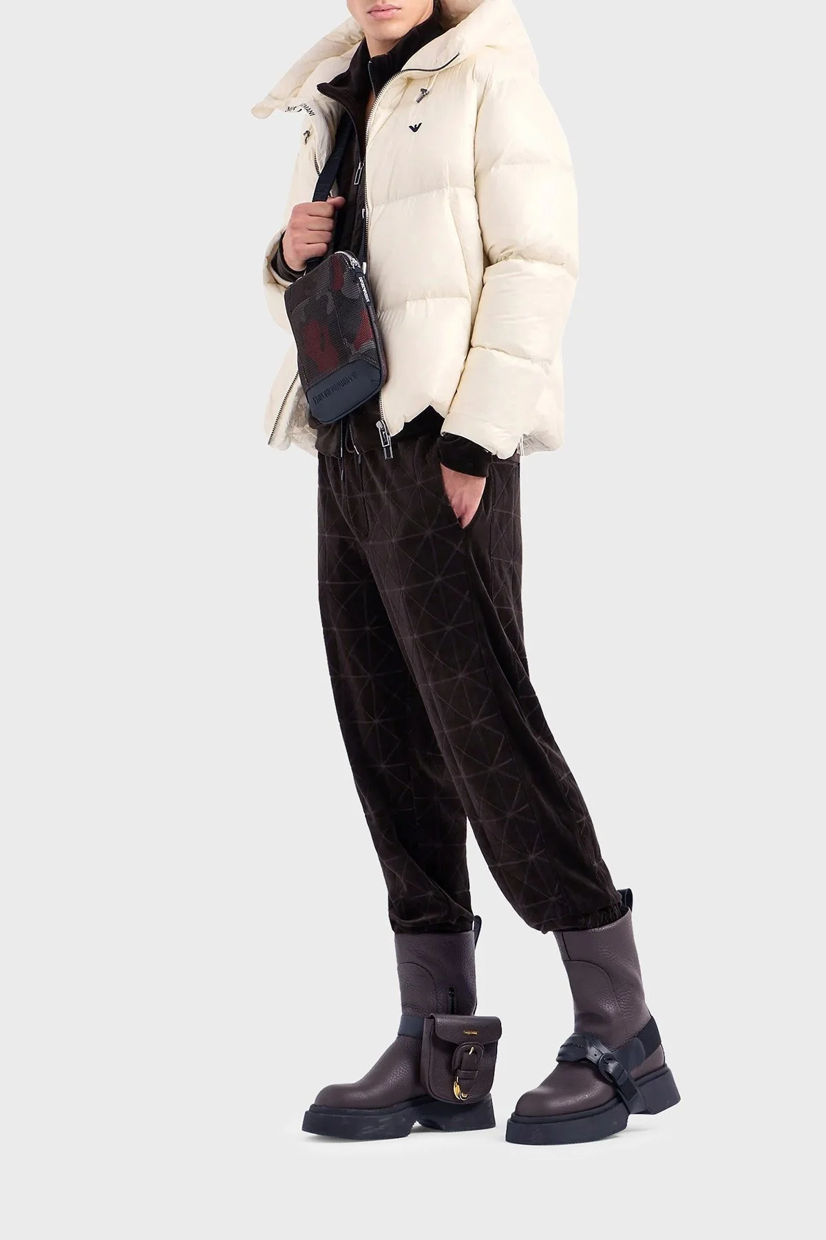 Emporio Armani Kapüşonlu Kuş Tüyü Dolgulu Su İtici Şişme Erkek Mont 6R1B97 1NKZZ 0128 VANİLYA - 3