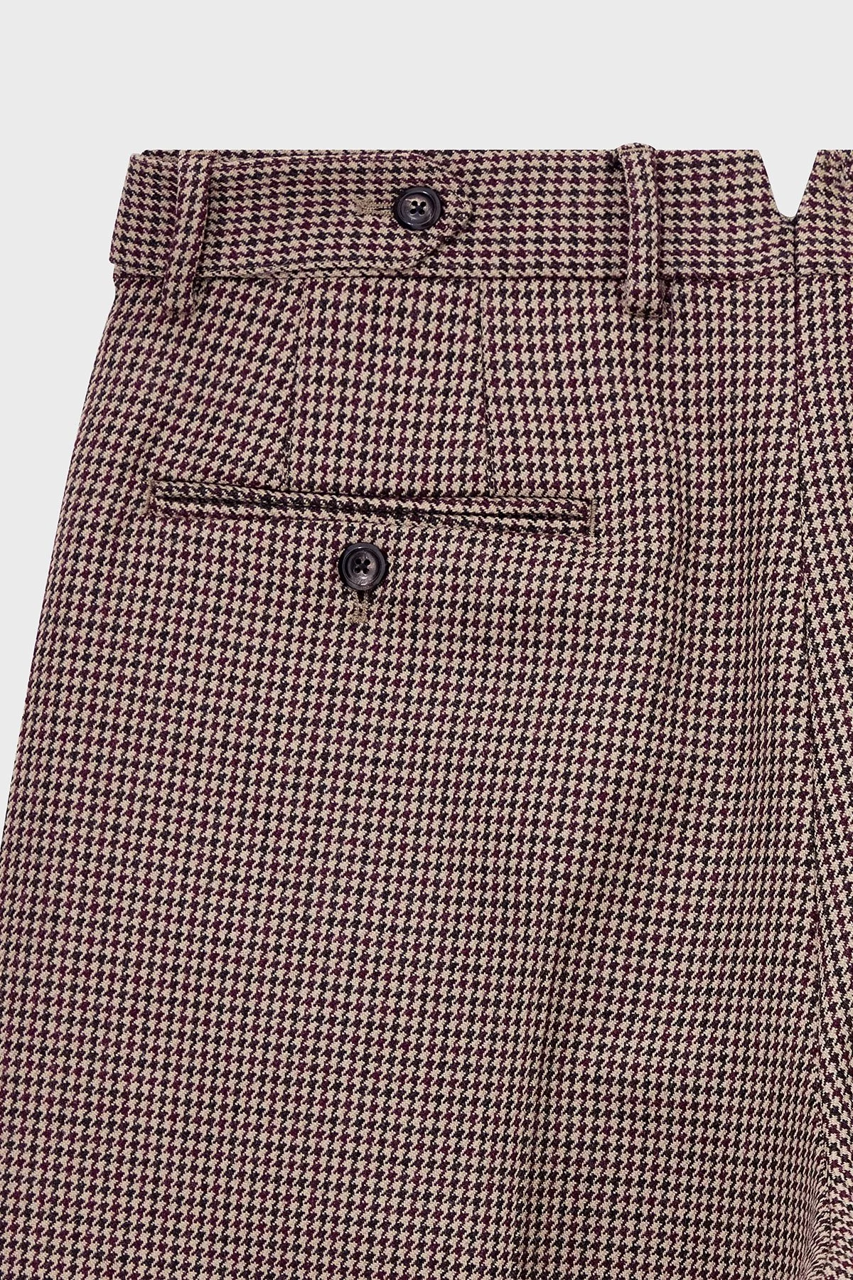 Emporio Armani Kareli % 100 Yün Rahat Kalıp Geniş Paça Erkek Pantolon EM007123 TE23229 F1055 Bej - 4