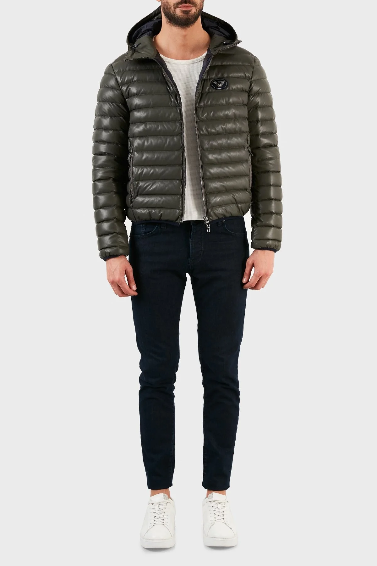 Emporio Armani Ördek Tüyü Dolgulu Kapüşonlu % 100 Kuzu Derisi Erkek Mont B1R03P B1P03 558 HAKİ - 6