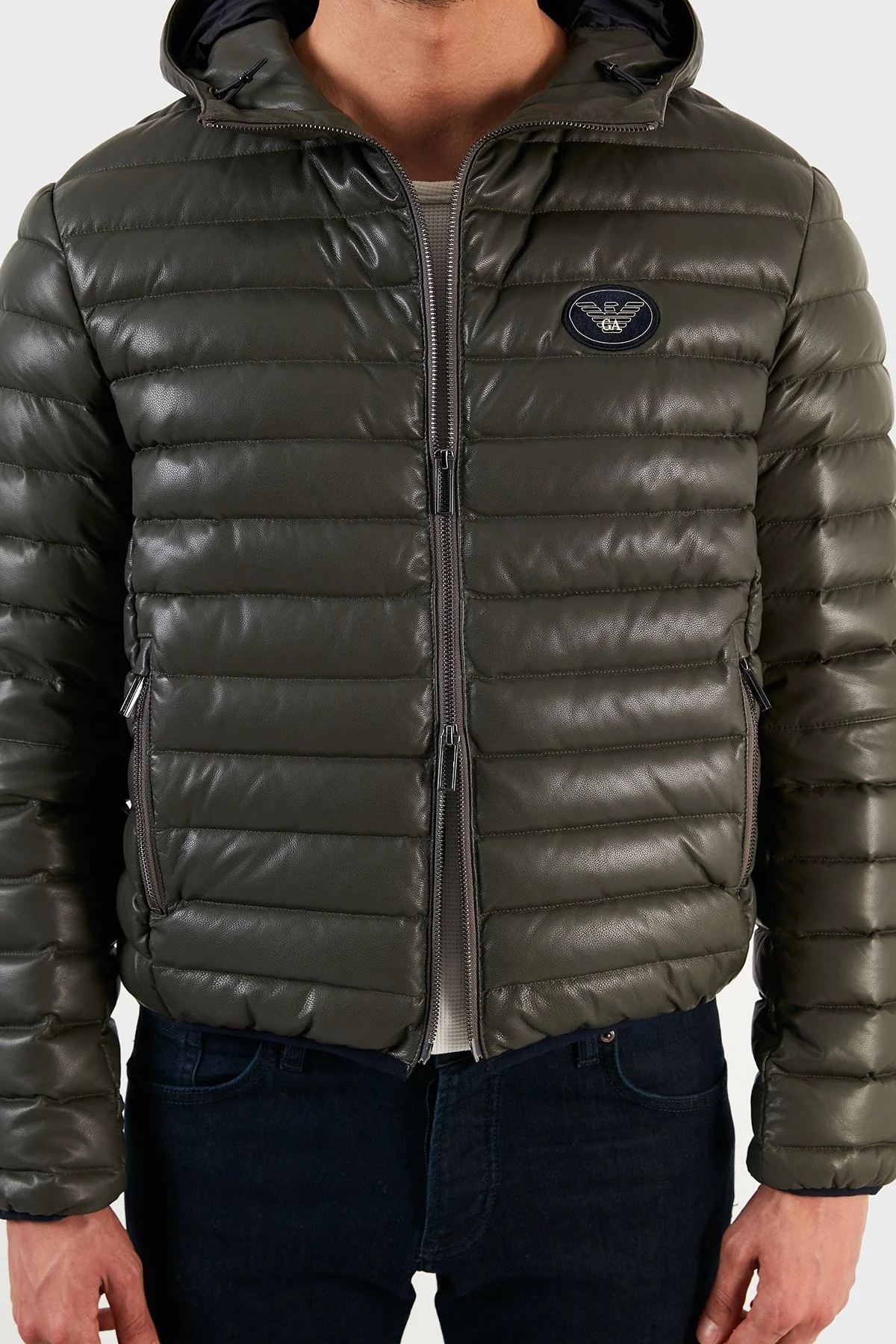 Emporio Armani Ördek Tüyü Dolgulu Kapüşonlu % 100 Kuzu Derisi Erkek Mont B1R03P B1P03 558 HAKİ - 7