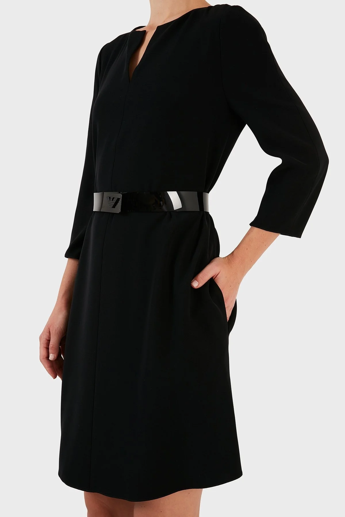 Emporio Armani Kemerli Truvakar Kol Slim Fit Bayan Elbise H3NA2C 2NWAZ 0999 SİYAH - 4