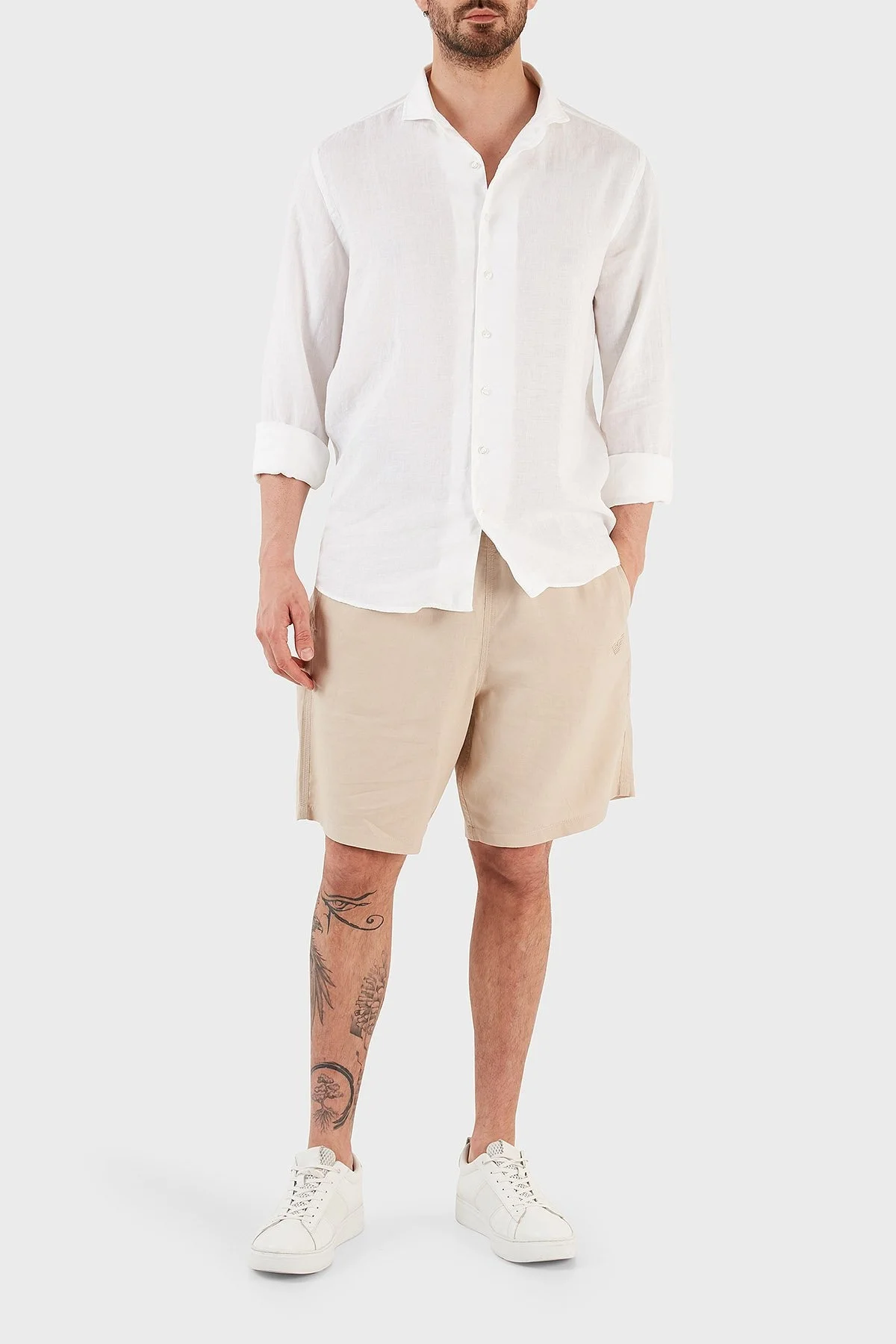 Emporio Armani Keten Karışımlı Regular Fit Cepli Erkek Short 211864 3R467 00051 BEJ - 1