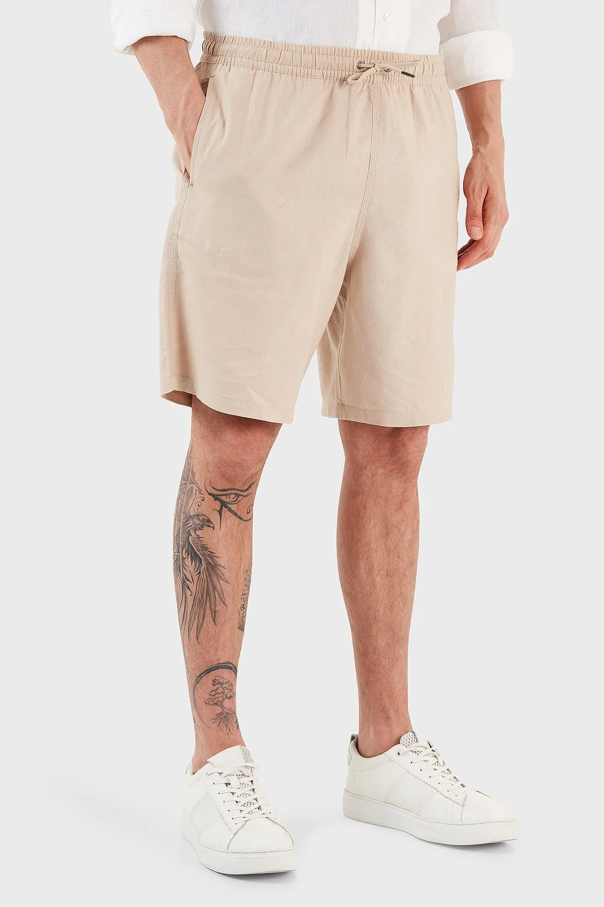 Emporio Armani Keten Karışımlı Regular Fit Cepli Erkek Short 211864 3R467 00051 BEJ - 3