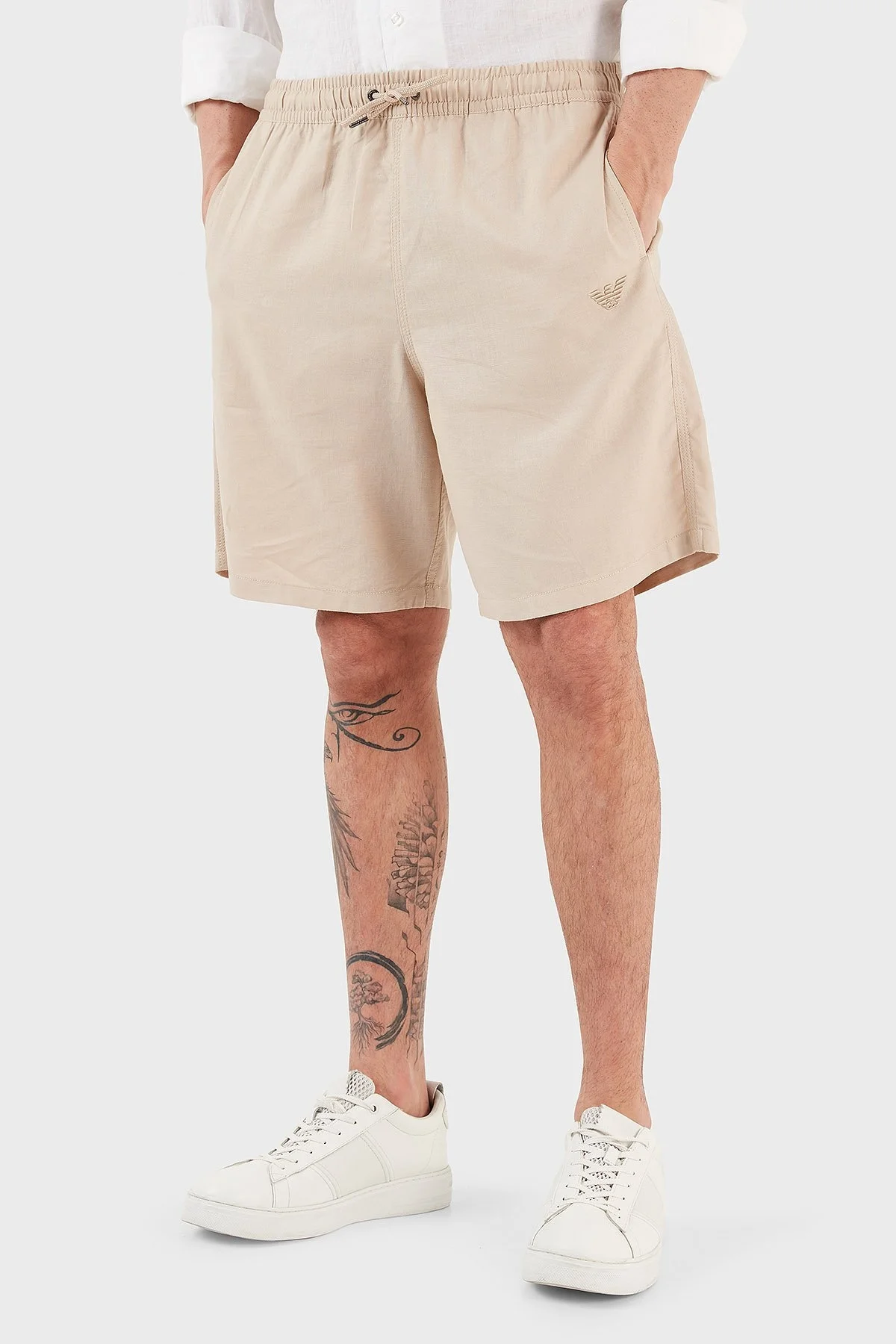 Emporio Armani Keten Karışımlı Regular Fit Cepli Erkek Short 211864 3R467 00051 BEJ - 4