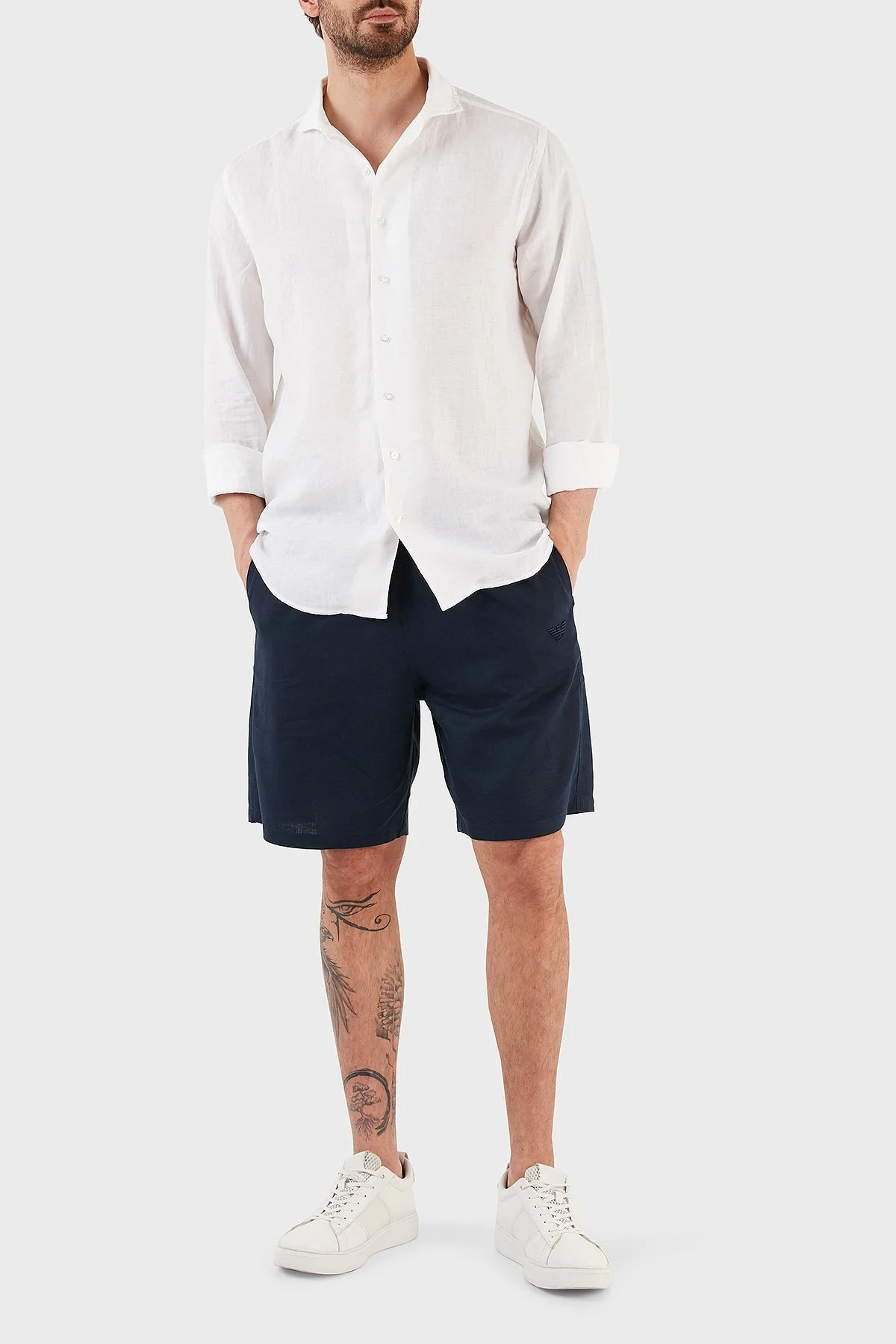 Emporio Armani Keten Karışımlı Regular Fit Cepli Erkek Short 211864 3R467 06935 LACİVERT - 1