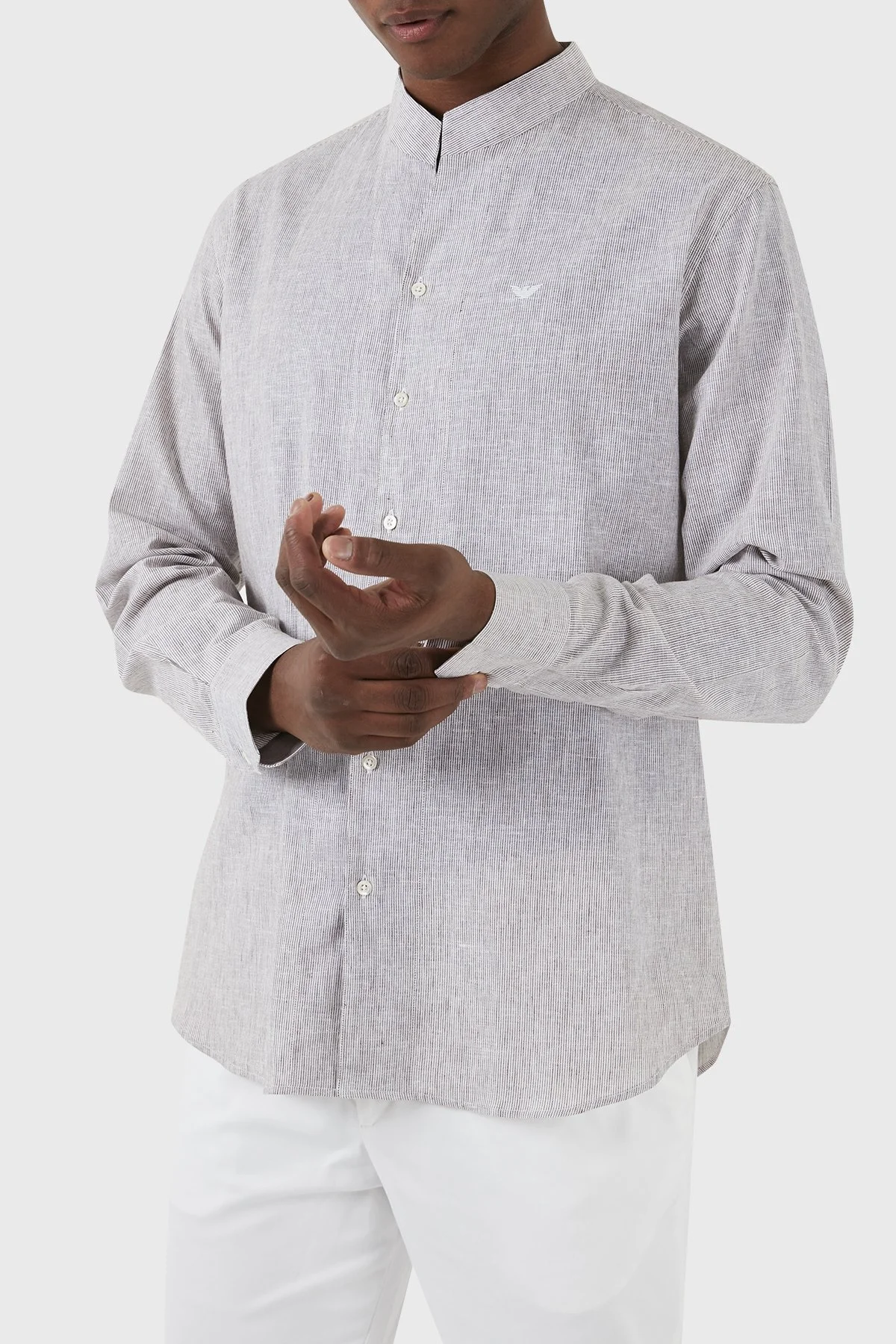 Emporio Armani Keten Karışımlı Regular Fit Erkek Gömlek E31CM3 F1312 440 GRİ - 4