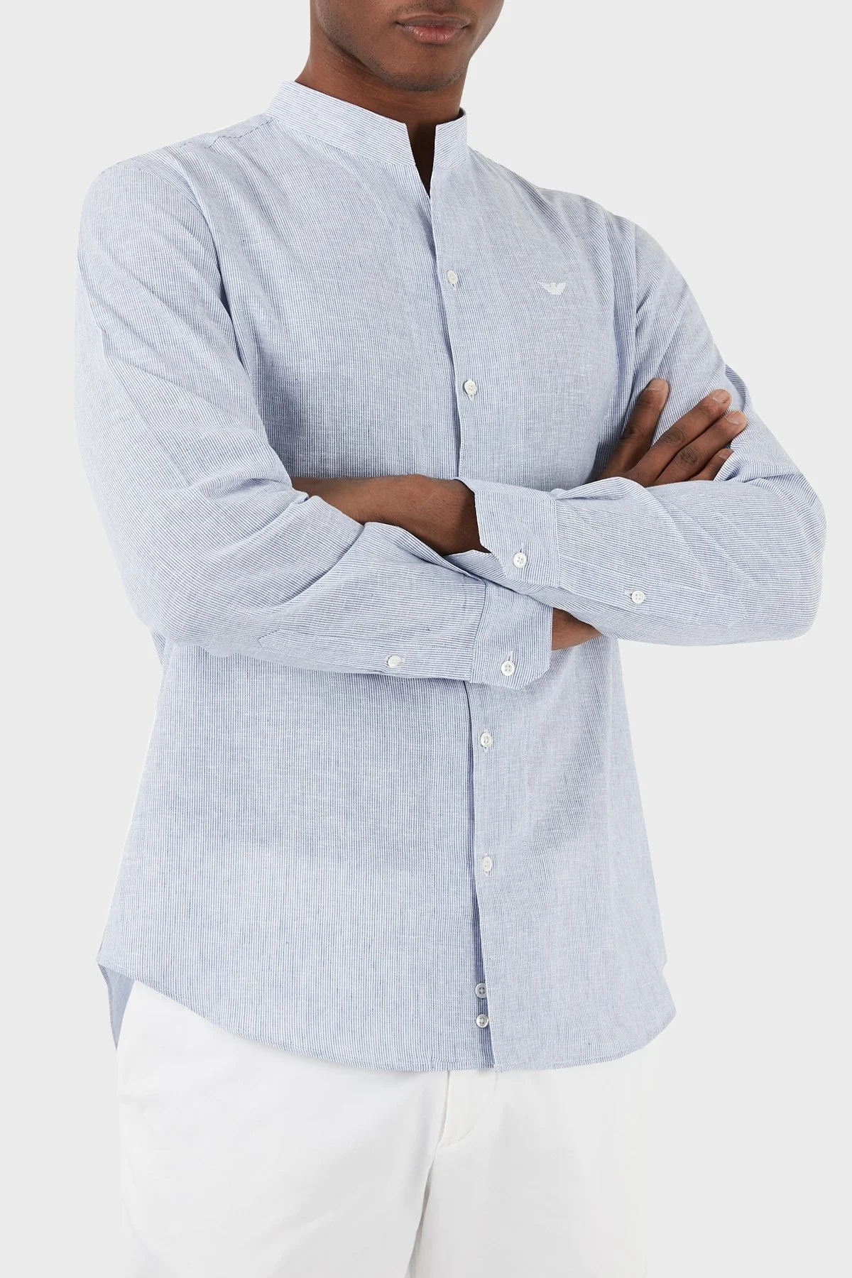 Emporio Armani Keten Karışımlı Regular Fit Erkek Gömlek E31CM3 F1312 726 LACİVERT - 4