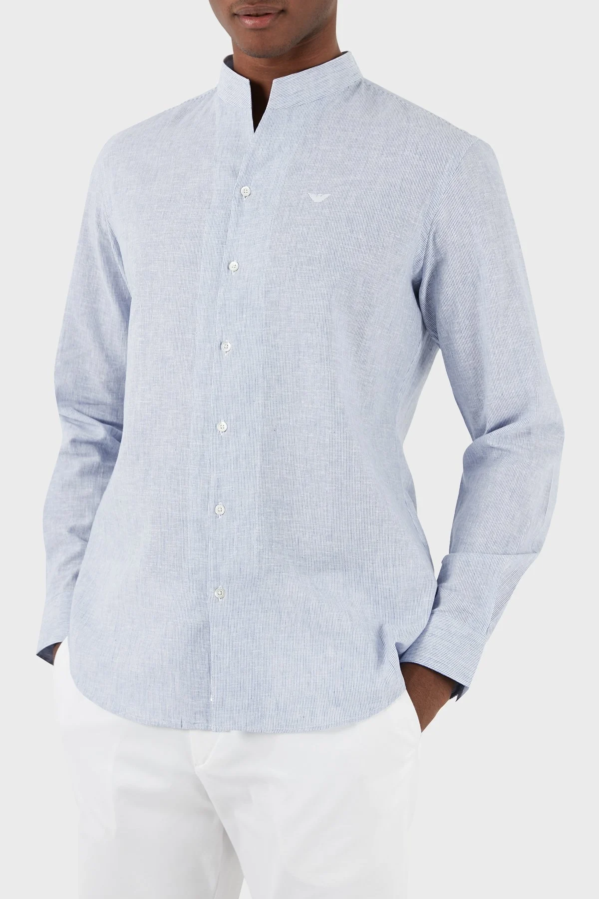 Emporio Armani Keten Karışımlı Regular Fit Erkek Gömlek E31CM3 F1312 726 LACİVERT - 6