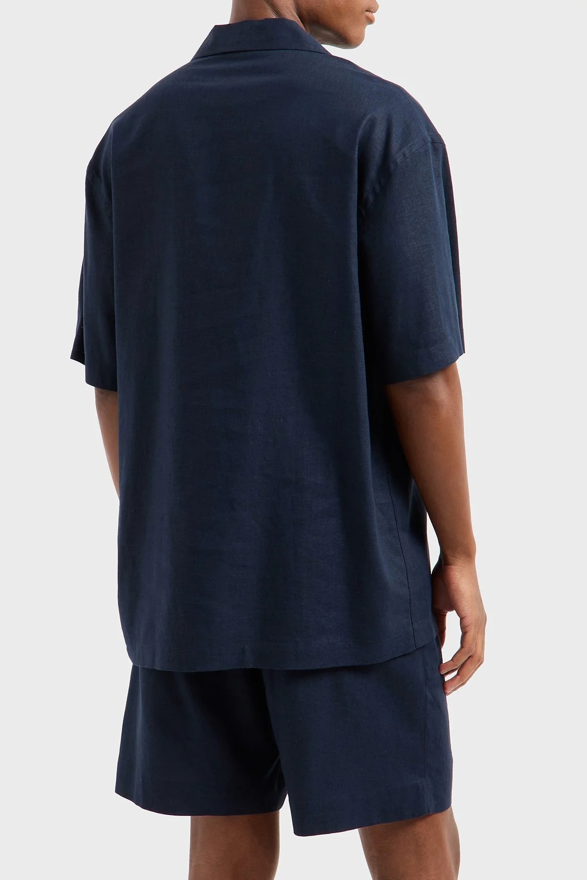 Emporio Armani Keten Karışımlı Regular Fit Kısa Kollu Apaş Yaka Erkek Gömlek EM000593 AF12356 UB102 LACİVERT - 6