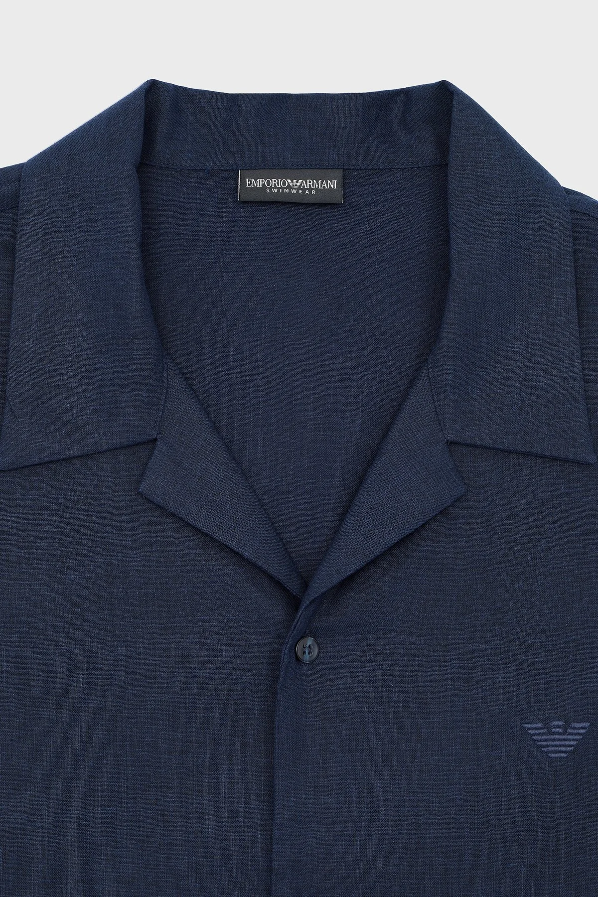 Emporio Armani Keten Karışımlı Regular Fit Kısa Kollu Apaş Yaka Erkek Gömlek EM000593 AF12356 UB102 LACİVERT - 7