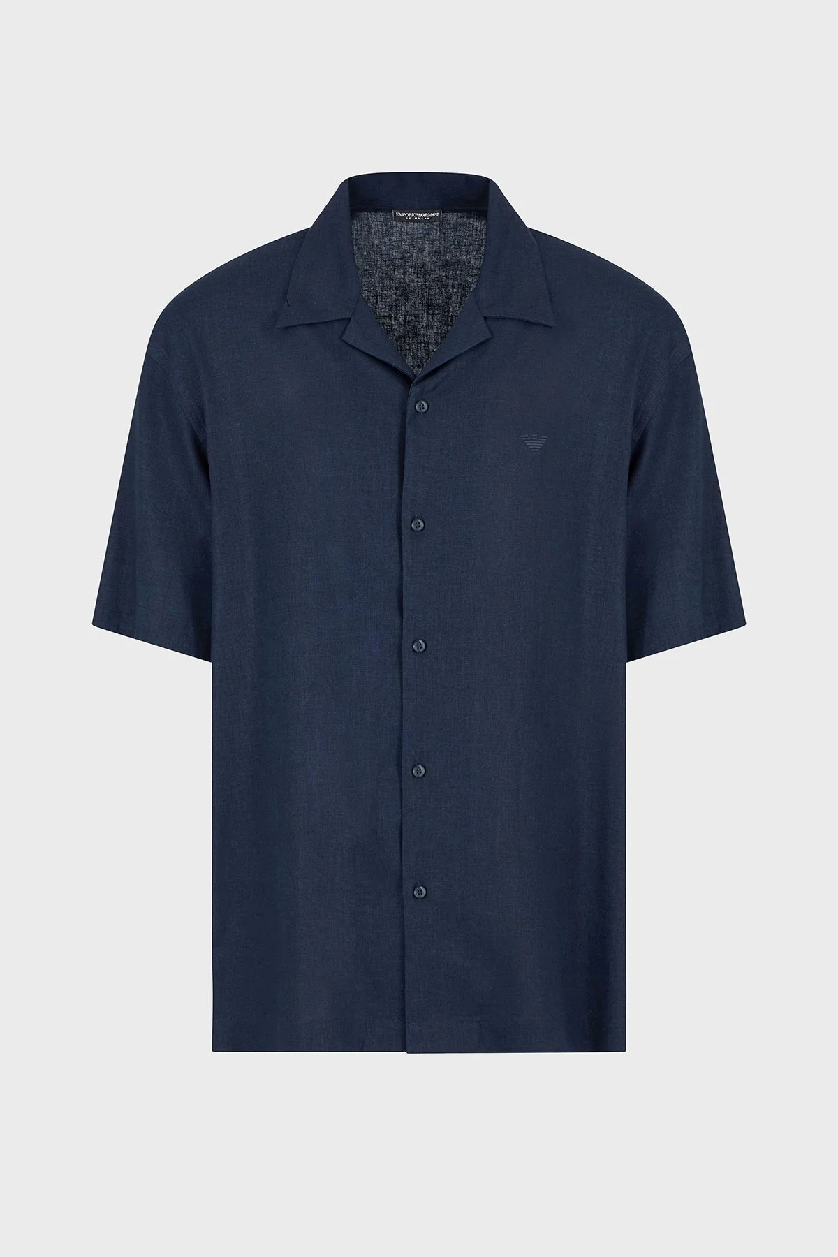 Emporio Armani Keten Karışımlı Regular Fit Kısa Kollu Apaş Yaka Erkek Gömlek EM000593 AF12356 UB102 LACİVERT - 8