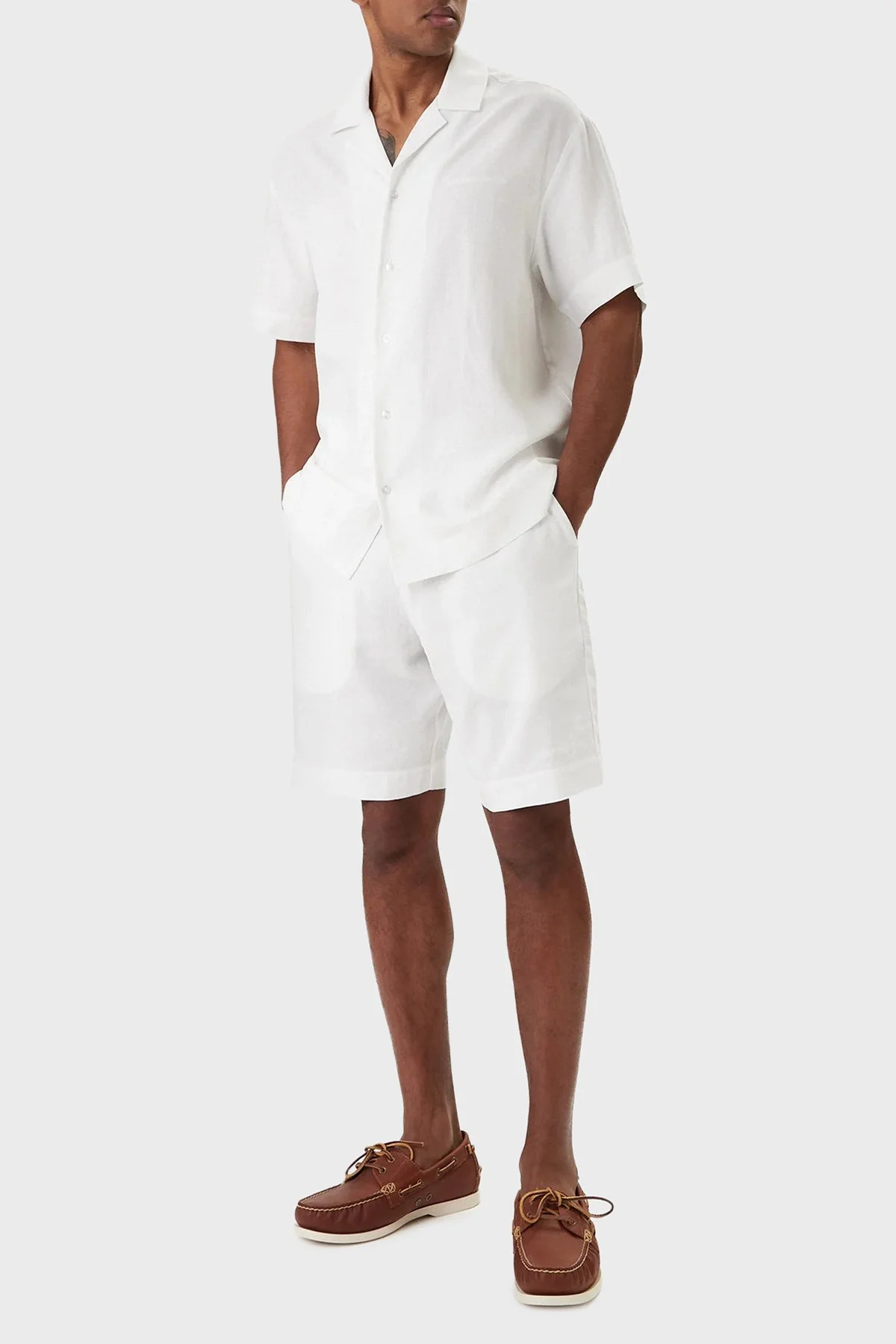 Emporio Armani Keten Karışımlı Regular Fit Kısa Kollu Erkek Gömlek EM000593 AF20590 U0002 BEYAZ - 2