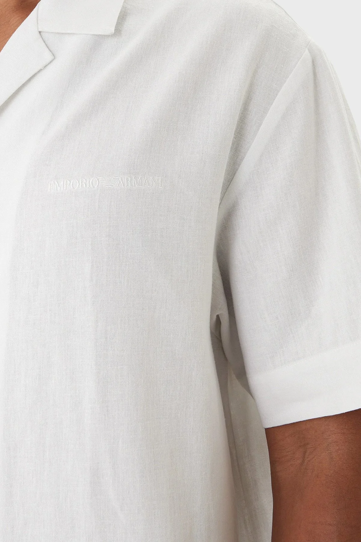 Emporio Armani Keten Karışımlı Regular Fit Kısa Kollu Erkek Gömlek EM000593 AF20590 U0002 BEYAZ - 5