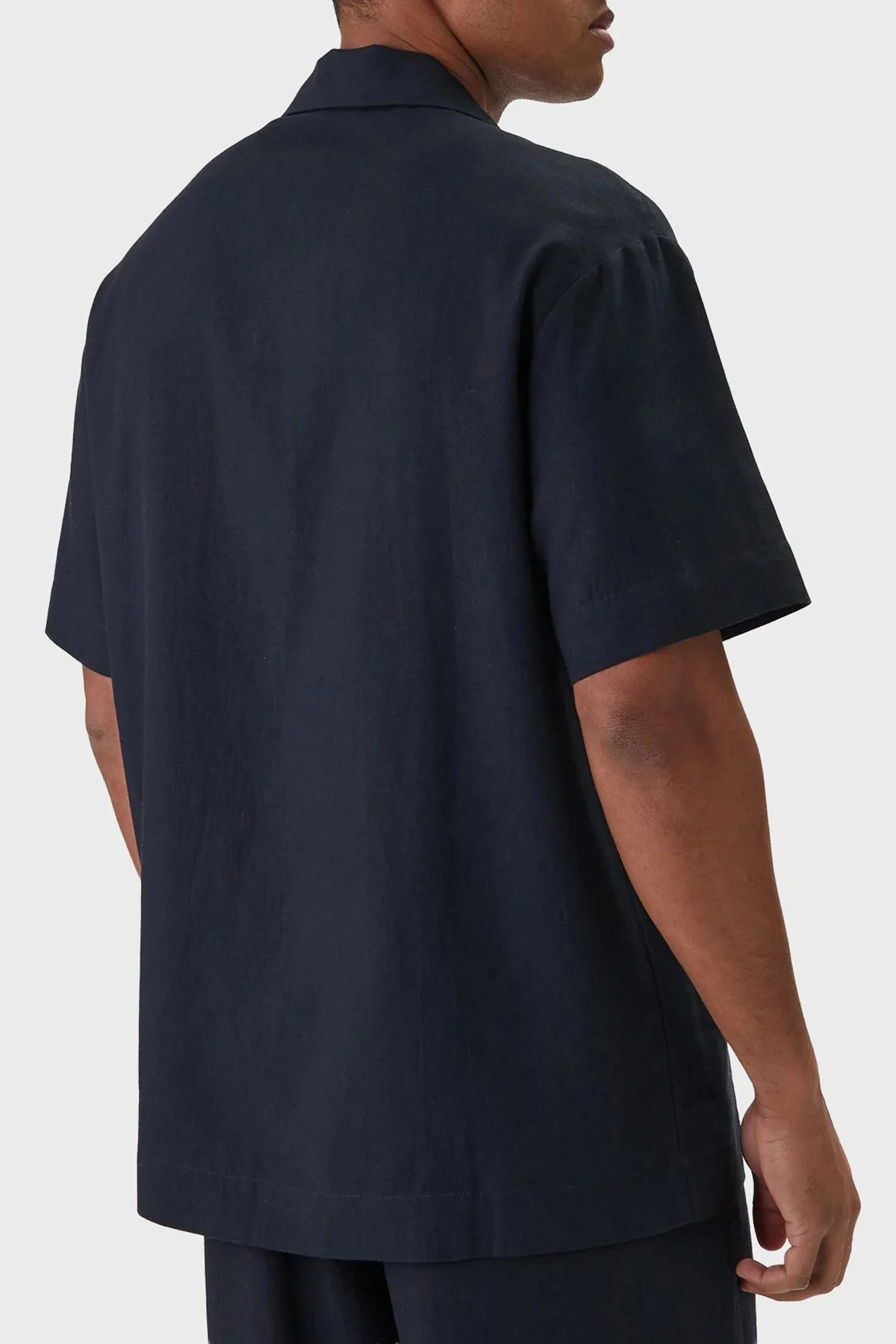 Emporio Armani Keten Karışımlı Regular Fit Kısa Kollu Erkek Gömlek EM000593 AF20590 UB102 LACİVERT - 3